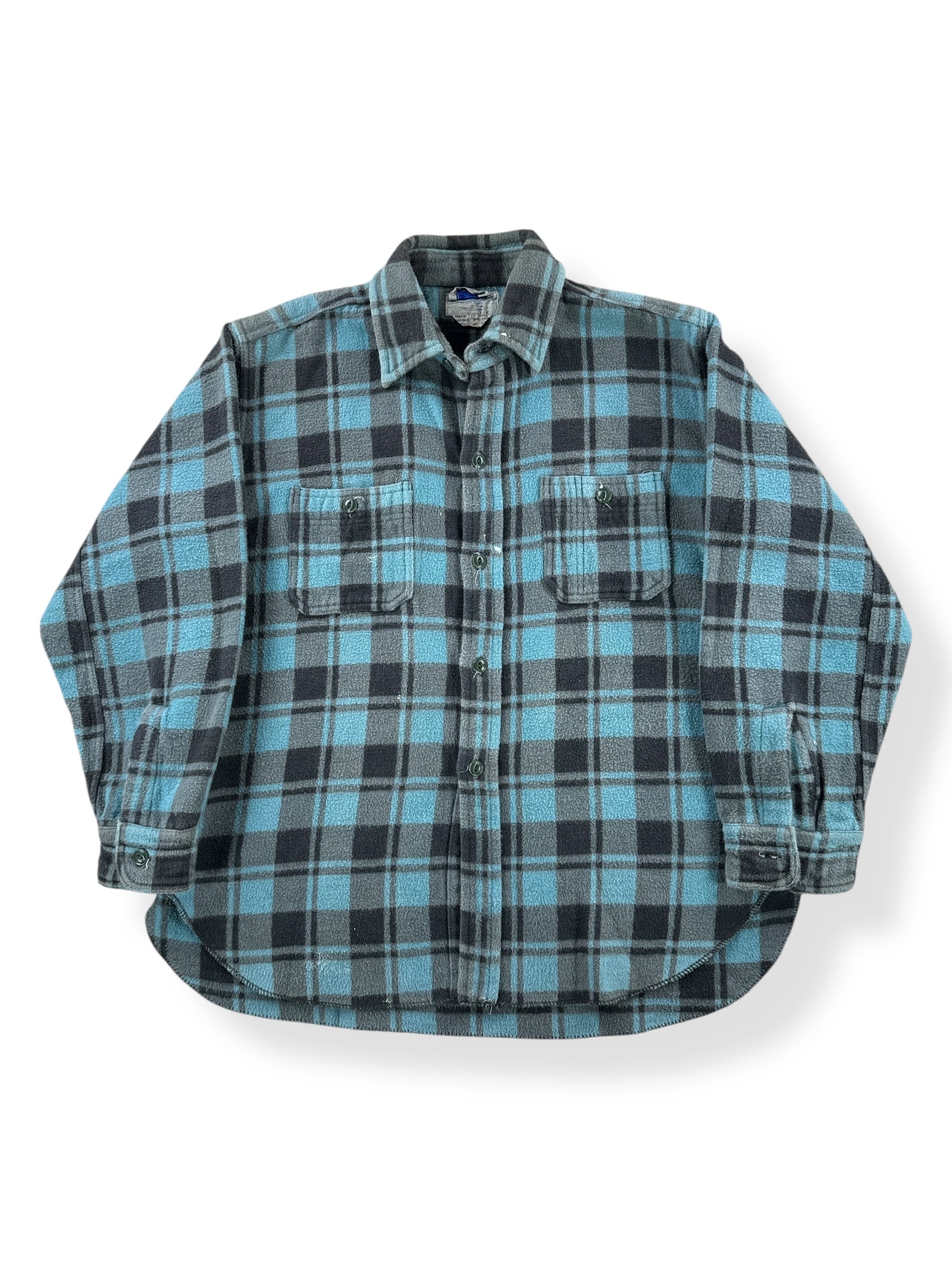 Front of Vintage 70's Champion Teal and Grey Camp Flannel SZ XL