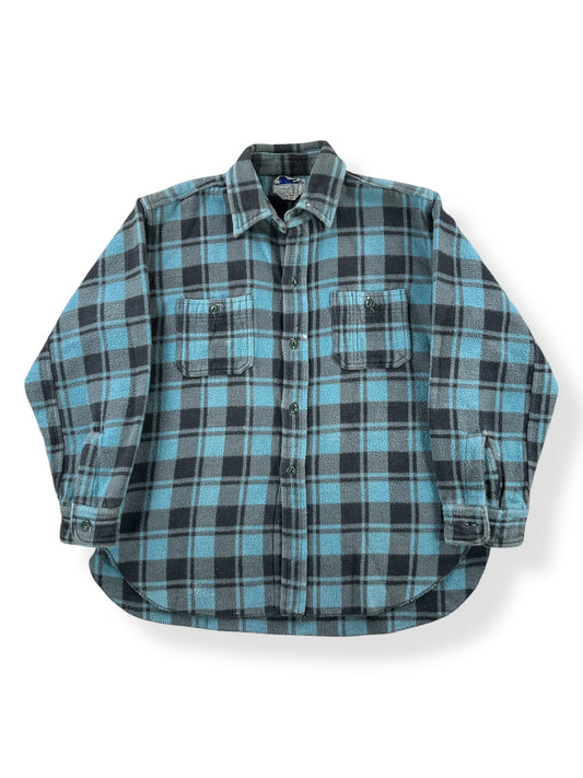 Front of Vintage 70's Champion Teal and Grey Camp Flannel SZ XL