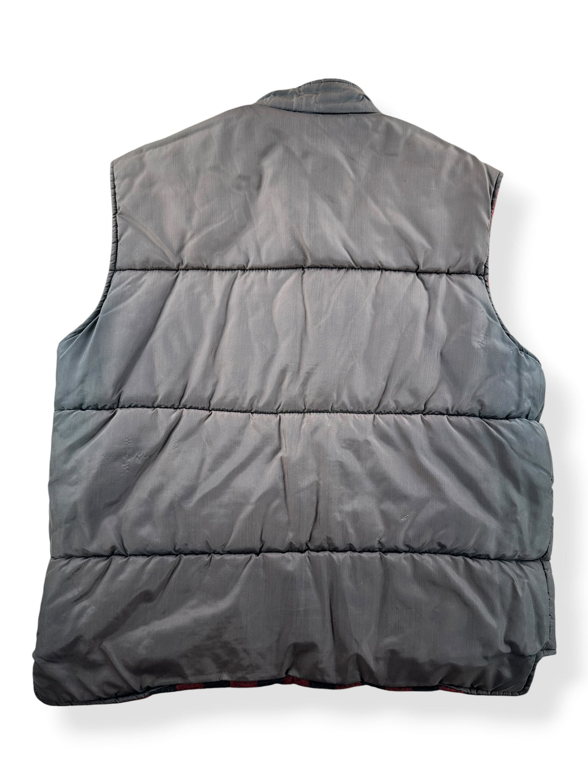 Back of inside-out Vintage Arrow Buffalo Plaid Down Vest SZ L