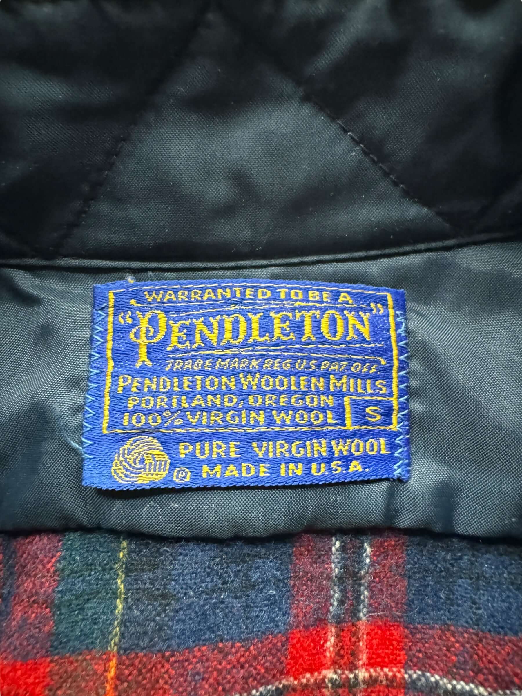 tag on Vintage Pendleton Red/Yellow/Navy Plaid Flannel SZ S