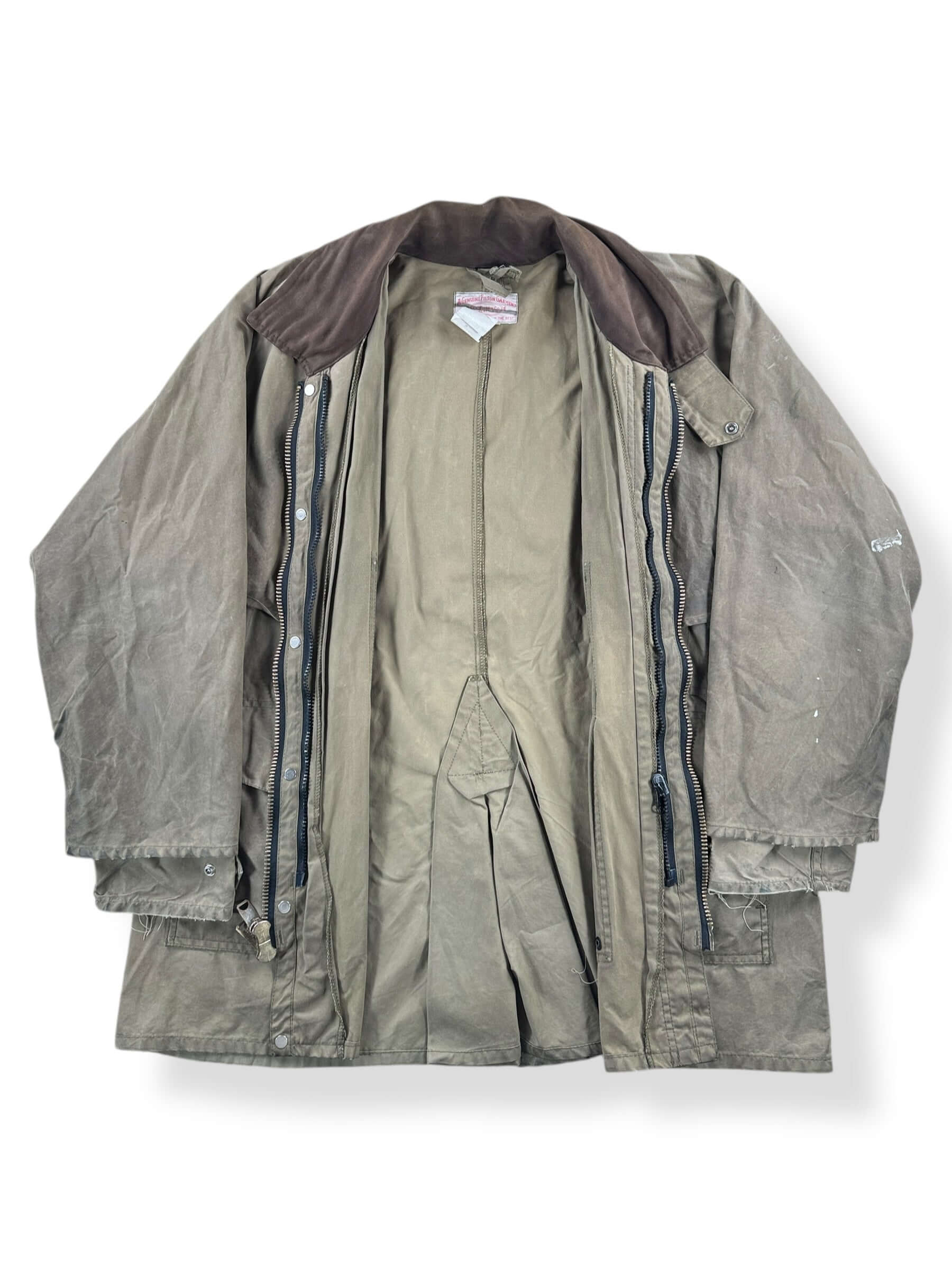 Inside of Vintage Filson Shelter Cloth Waxed Cotton Packer Jacket SZ M AS IS