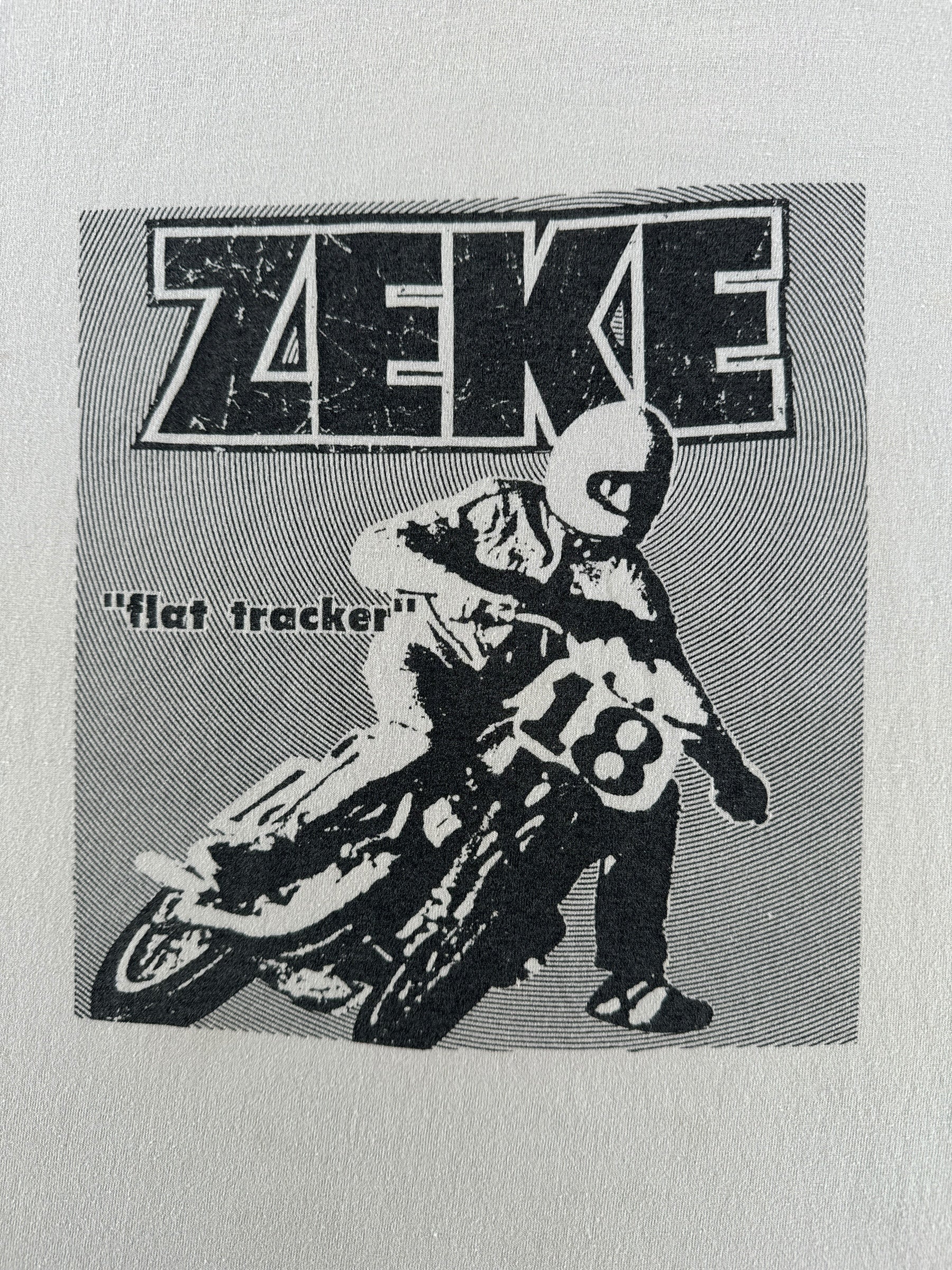 Front Graphic of Vintage Zeke "Flat Tracker" Ringer Tee SZ XL