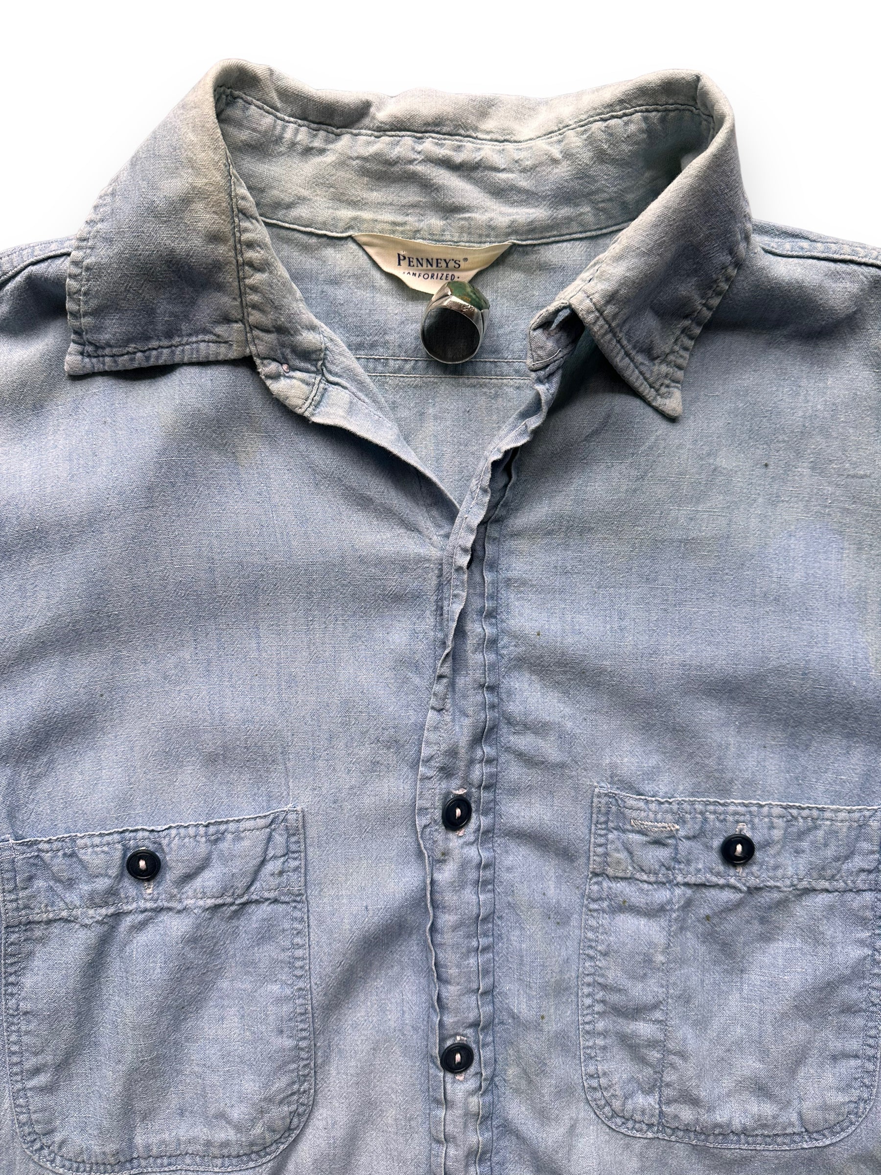 Tag View of Vintage Penney's 100% Cotton Chambray Shirt SZ L | Vintage Chambray Work Shirt Seattle | Vintage Clothing Seattle