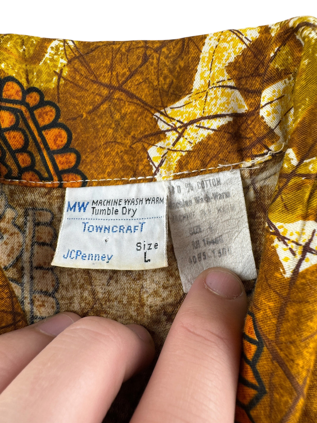 Tags on Vintage Penney's Towncraft Aloha Shirt SZ L