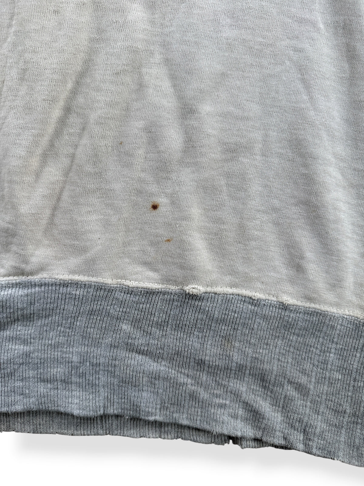 Small stains near bottom hem on back of Vintage Thrashed 1940s Quarterzip Sweatshirt SZ L