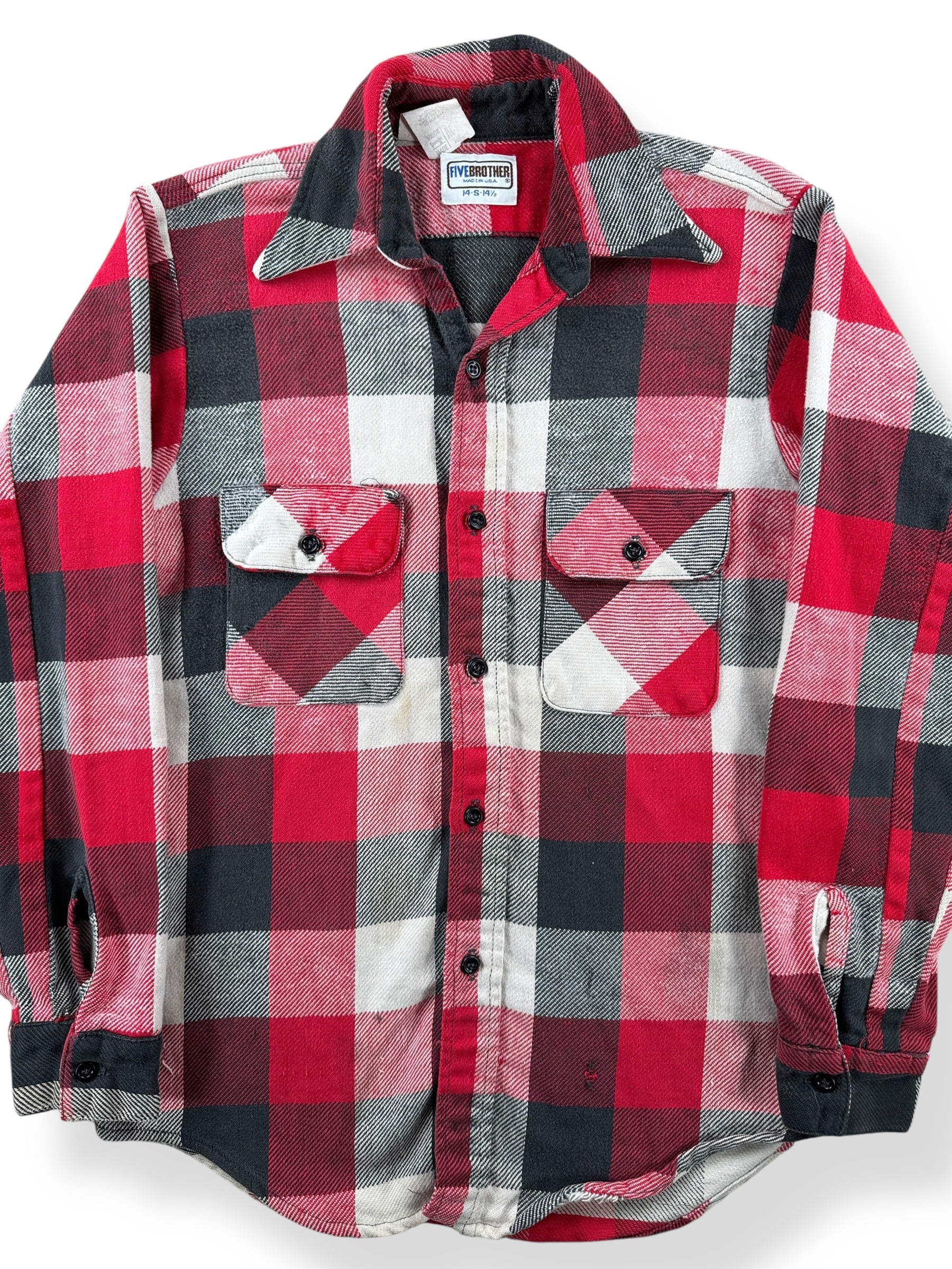 Front Close Up of Vintage 5 Brothers Cotton Flannel SZ S