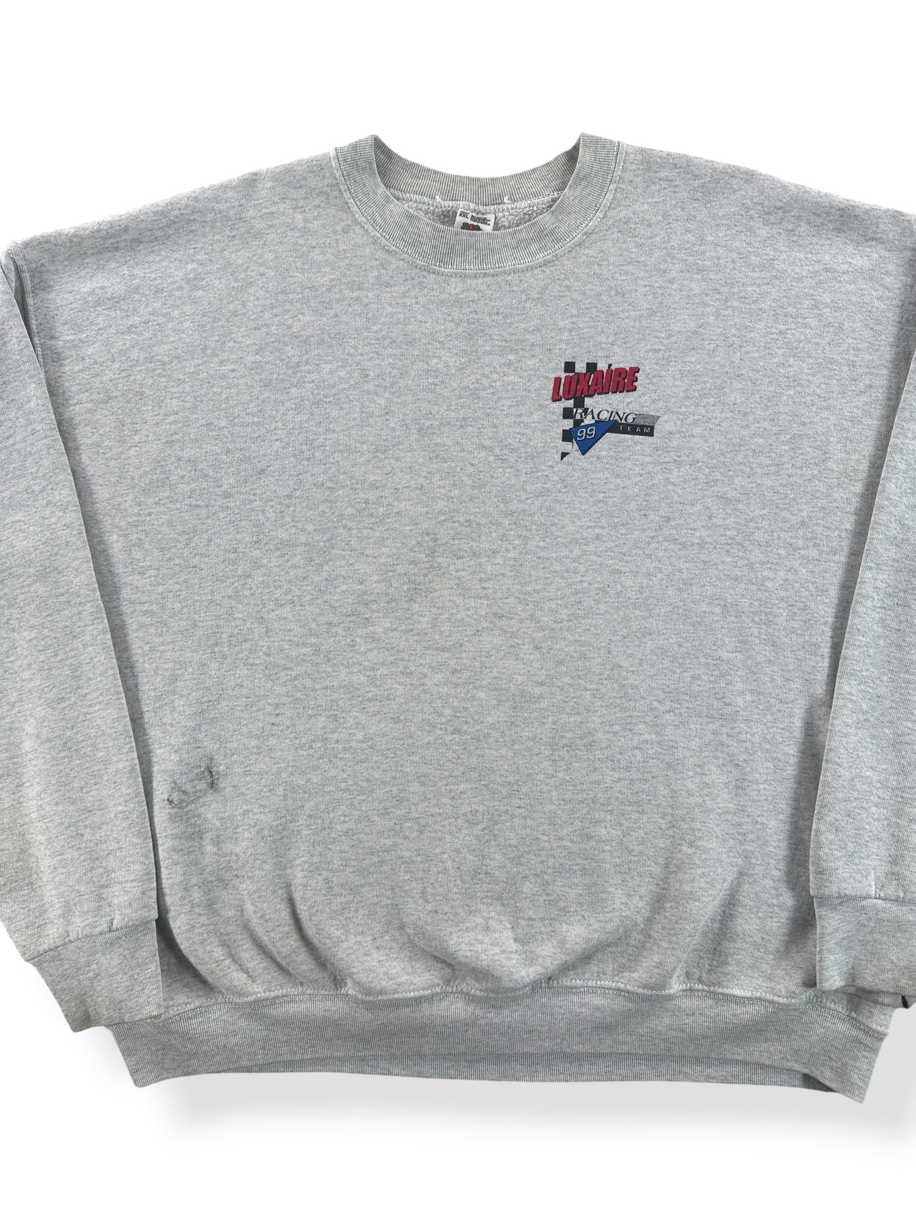 Front Close Up of Vintage Luxair Racing Crewneck SZ XXL