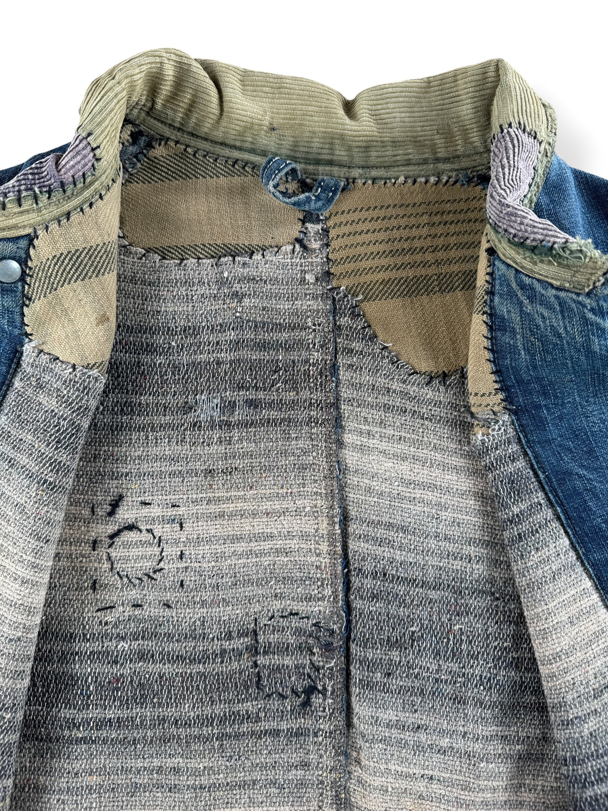 Inner repairs on Vintage 1940s Oshkosh Chore Coat SZ XL