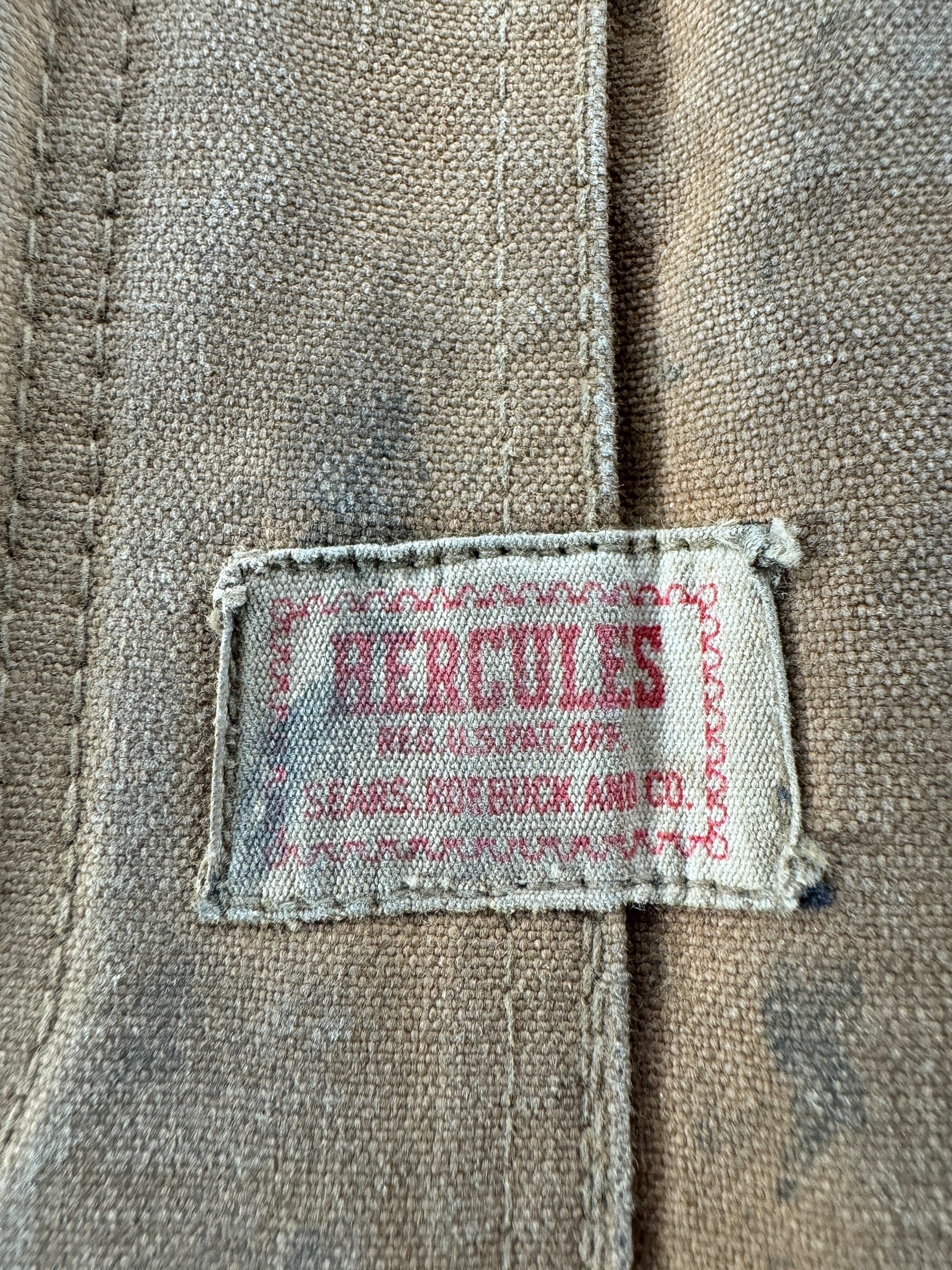 Label on Vintage 50s/60s Era Hercules Blanket Lined Chore Coat SZ L