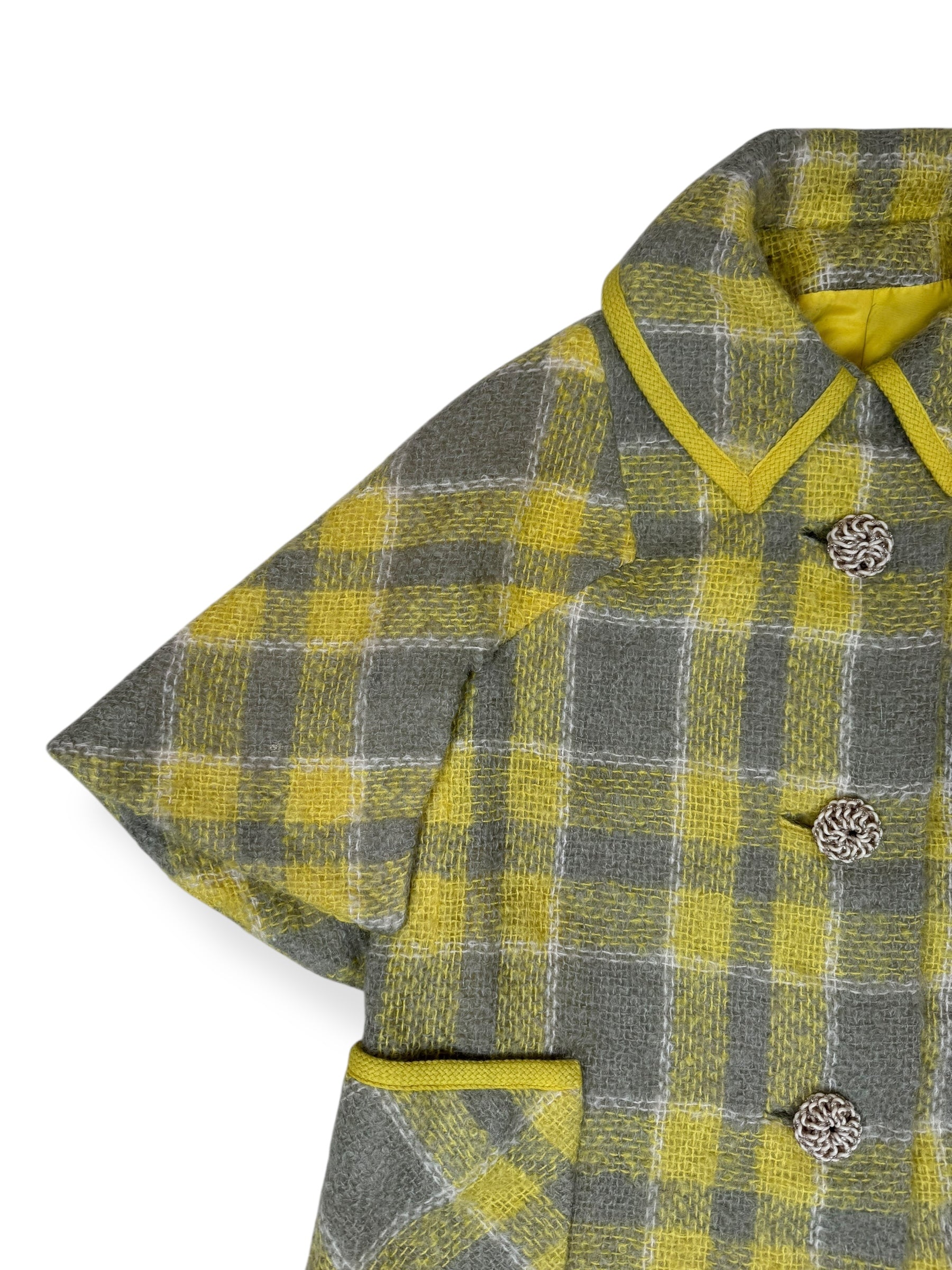 Front right arm of 1960s Yellow/Gray Mohair Capelet Coat L