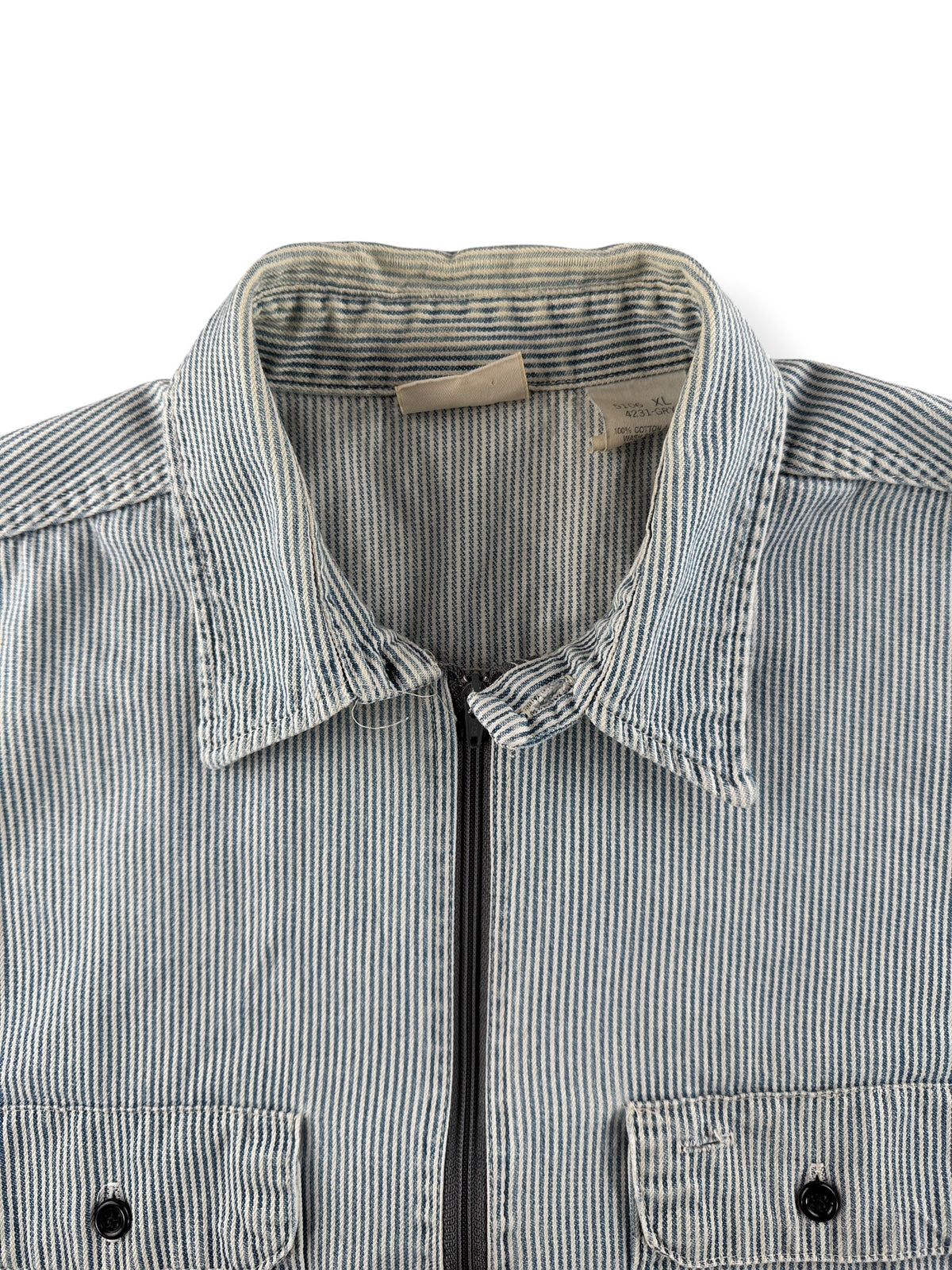 Collar on Vintage Five Brother Hickory Striped Quarter Zip Shirt SZ XL