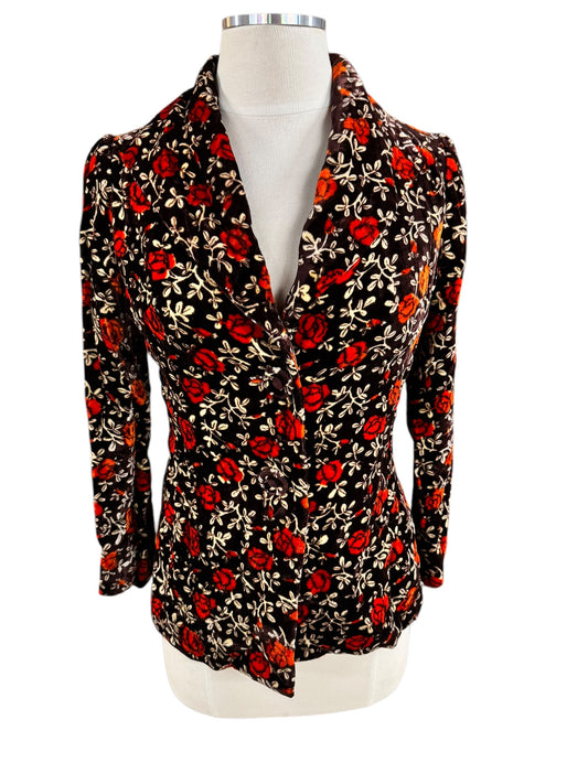 Front view of 1940s Stunning Floral Velvet Blazer S