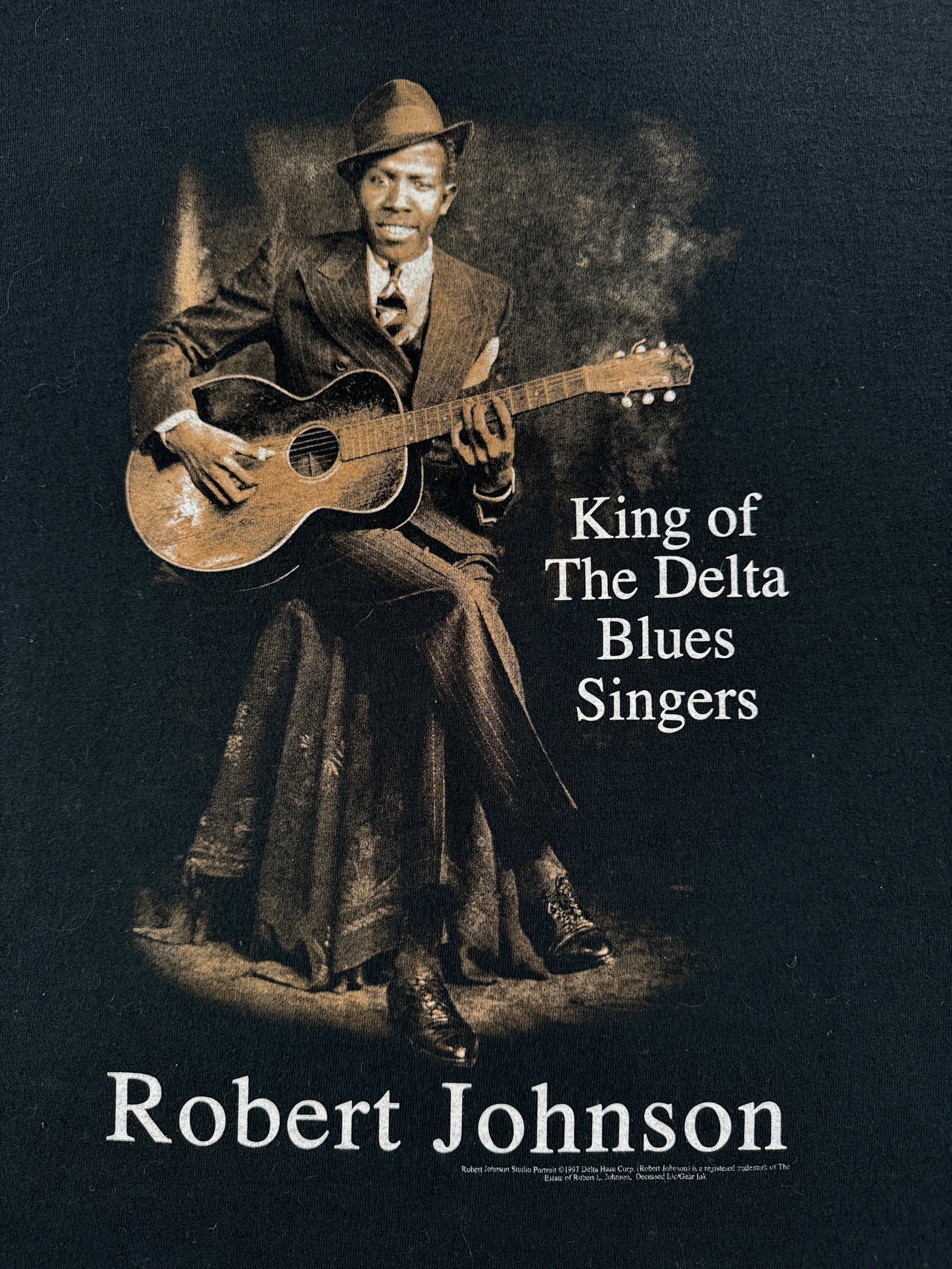 Graphic of Vintage Robert Johnson King of The Delta Blues Tee SZ L (Fits M)