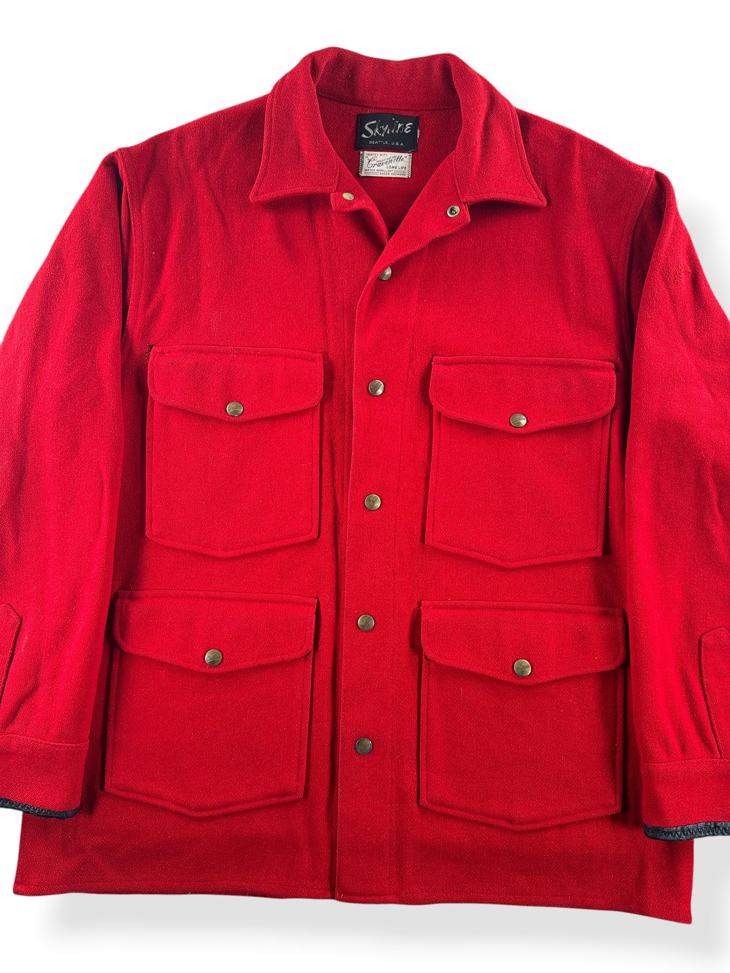 Front Close Up of Vintage Red Wool Skyline Cruiser Jacket SZ L