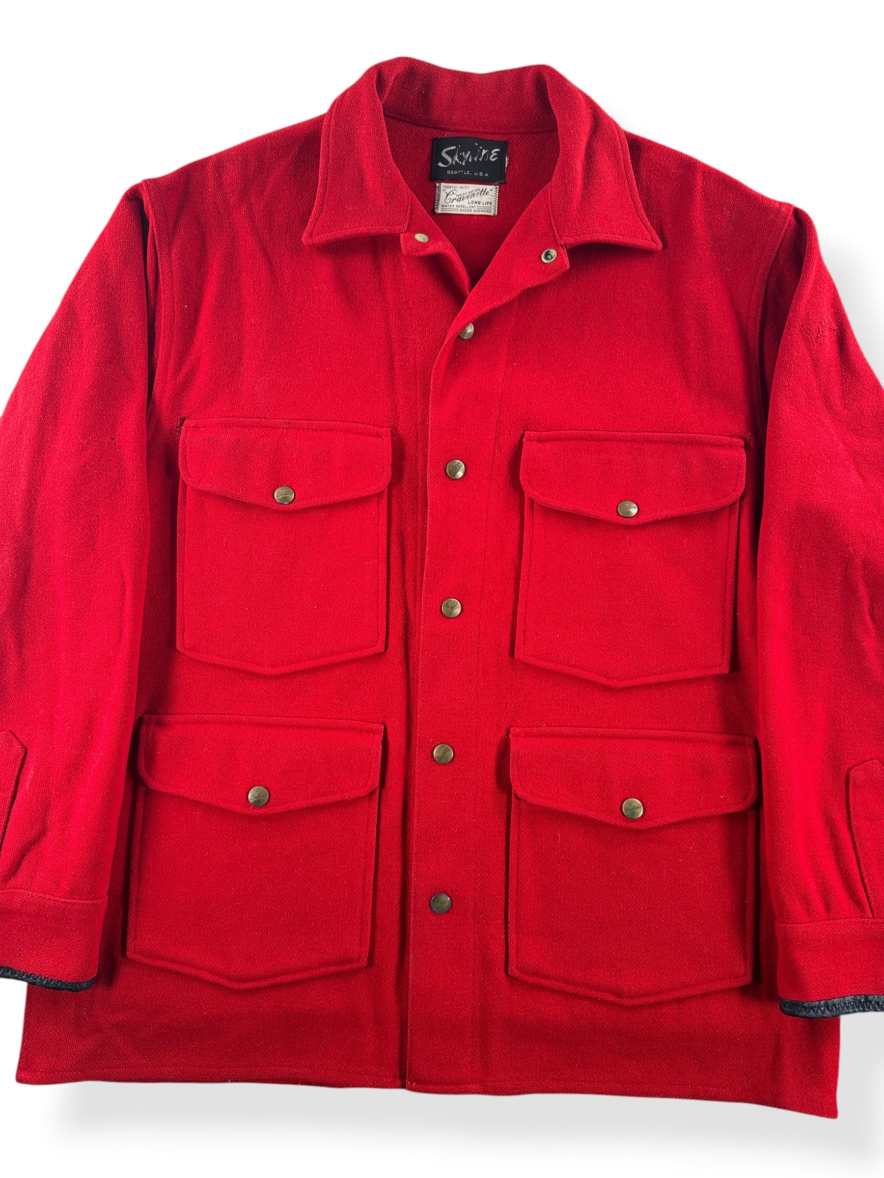 Front Close Up of Vintage Red Wool Skyline Cruiser Jacket SZ L