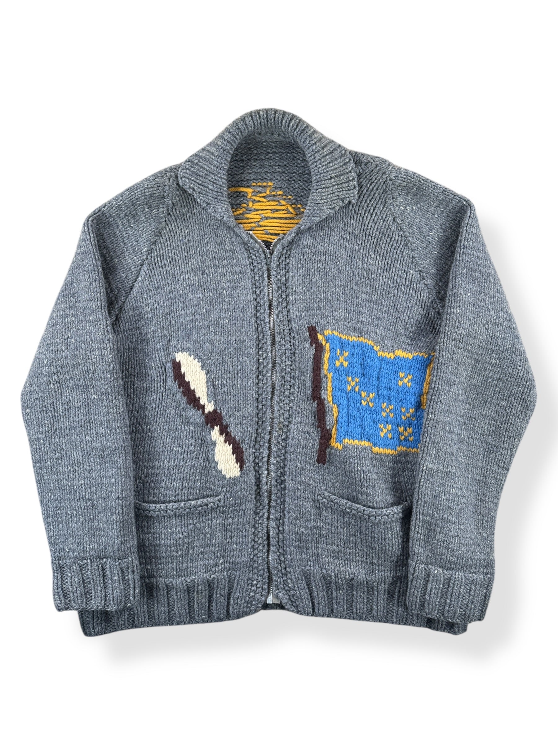 Front of Vintage Alaska Bush Plane Cowichan Style Sweater SZ XL