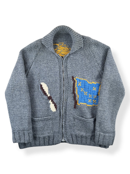 Front of Vintage Alaska Bush Plane Cowichan Style Sweater SZ XL