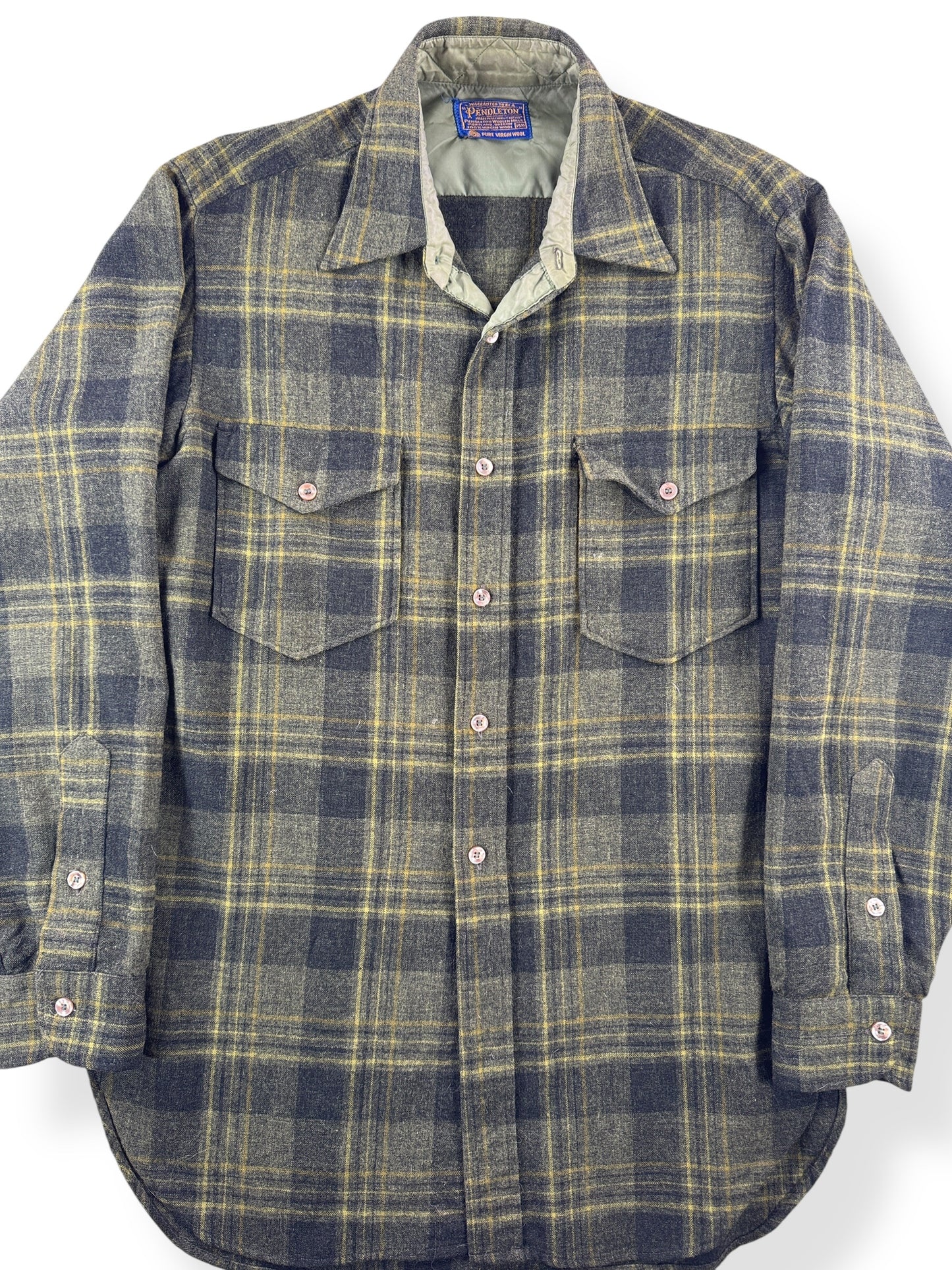 Front Close Up of Vintage Green Toned Pendleton Flannel SZ M