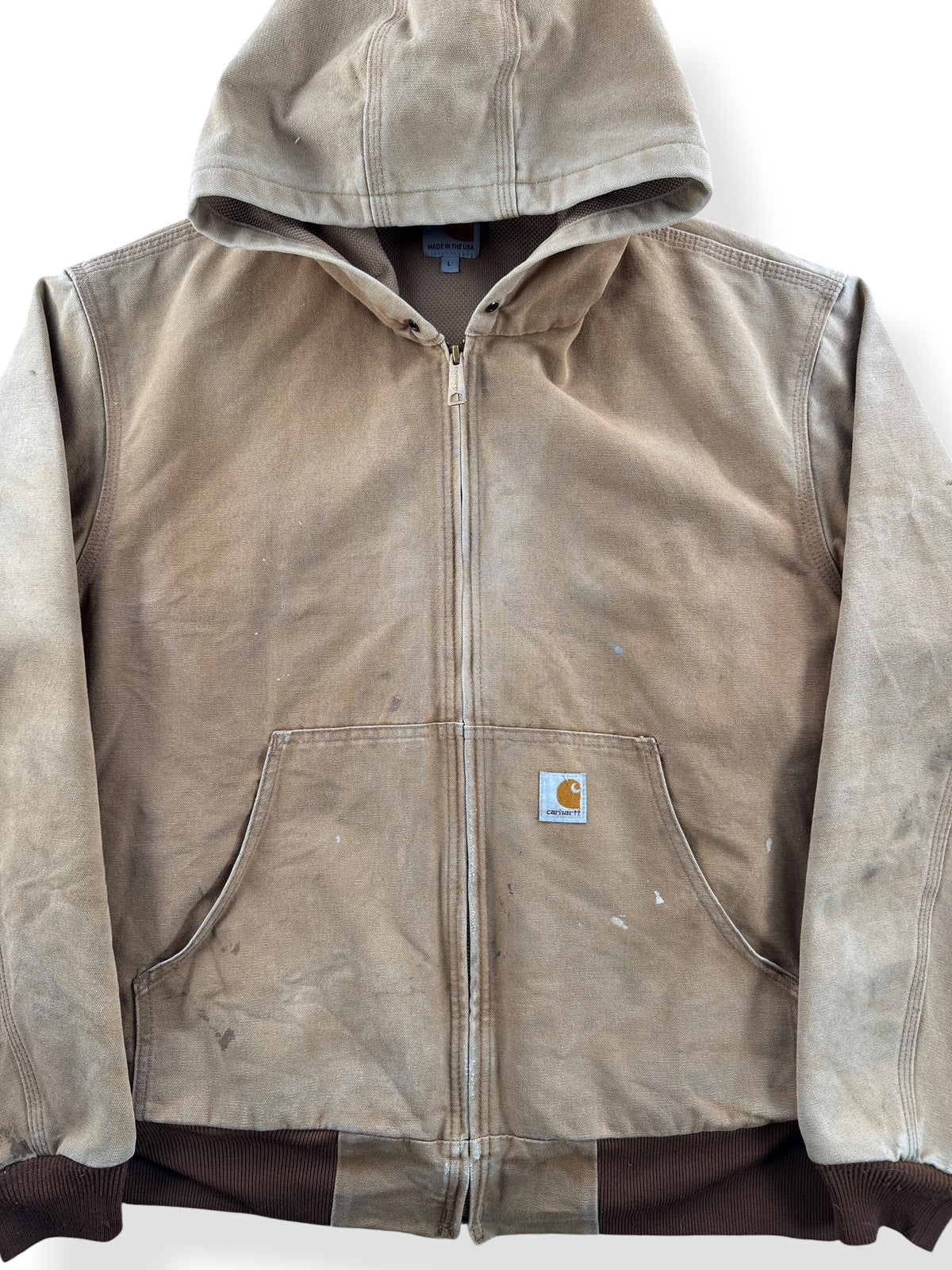 Close-up of Carhartt Tan Hooded Jacket SZ L