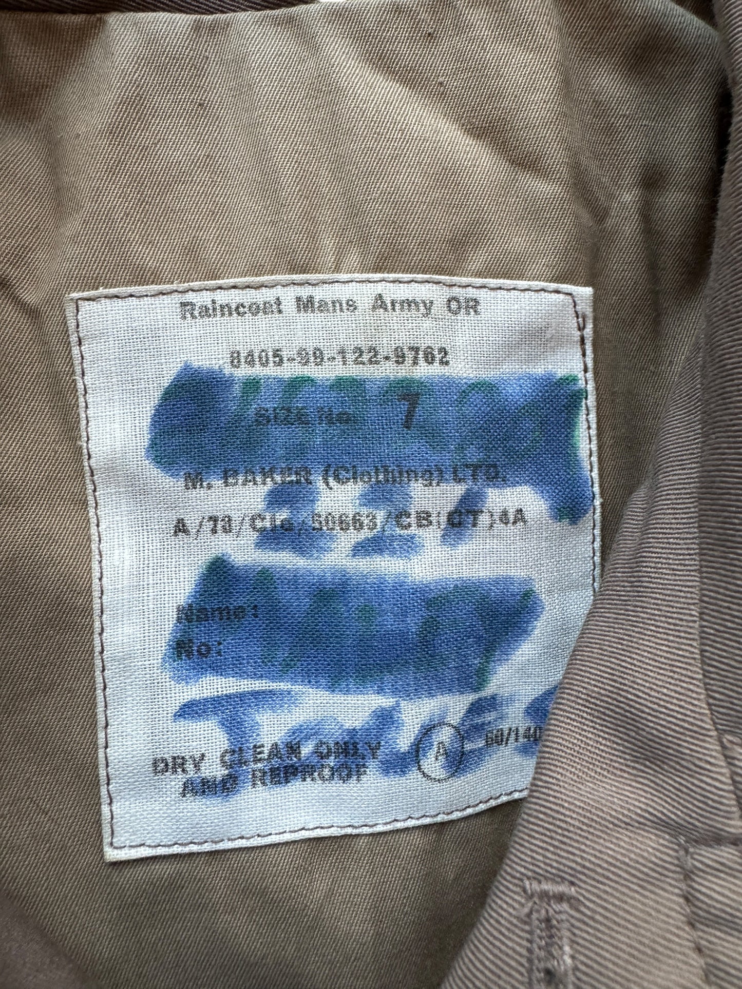 Label on Vintage Wool Gabardine Trench Coat SZ L