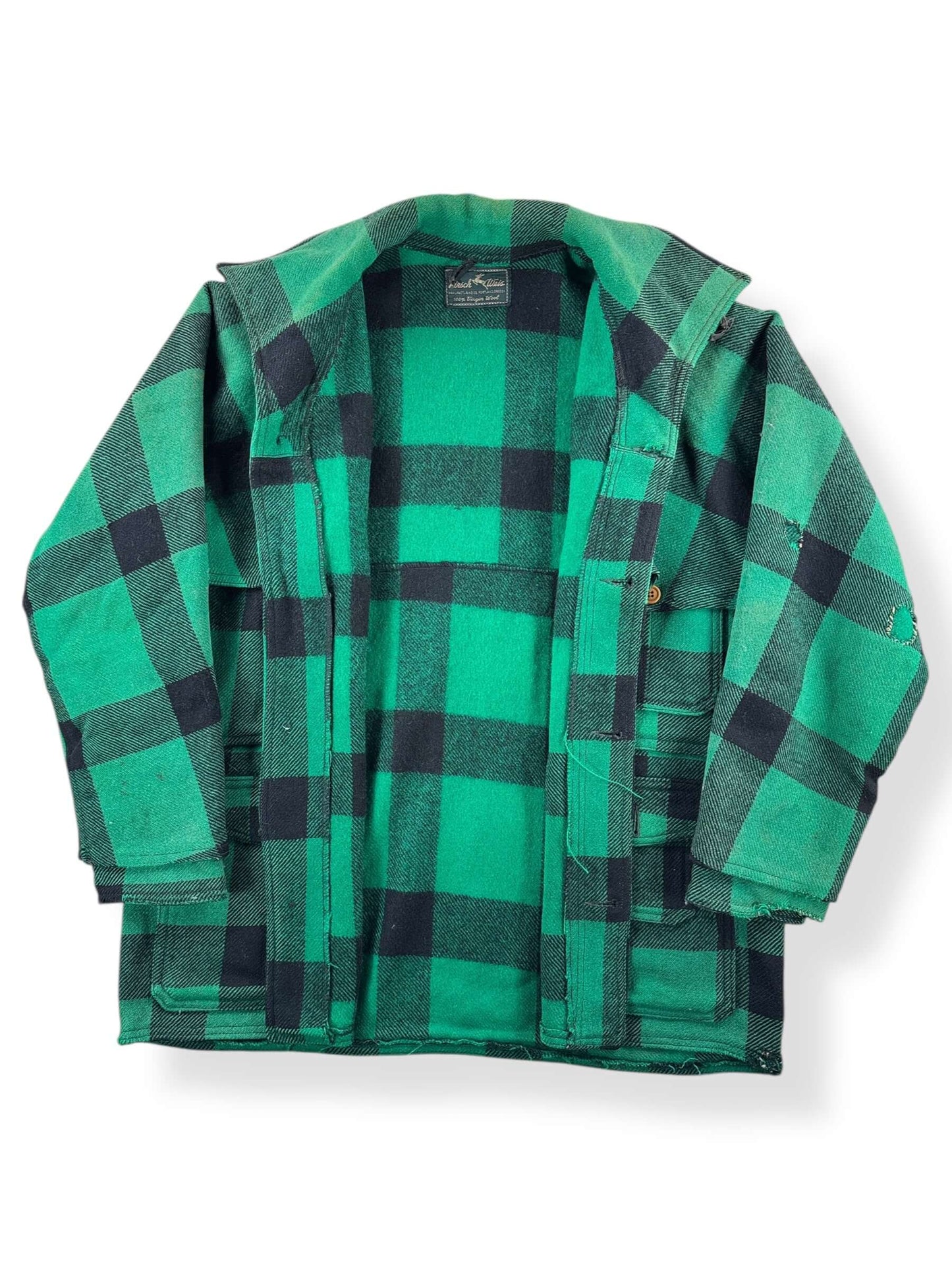 Inside of Vintage Hirsch Weis Green Plaid Cape Coat SZ M