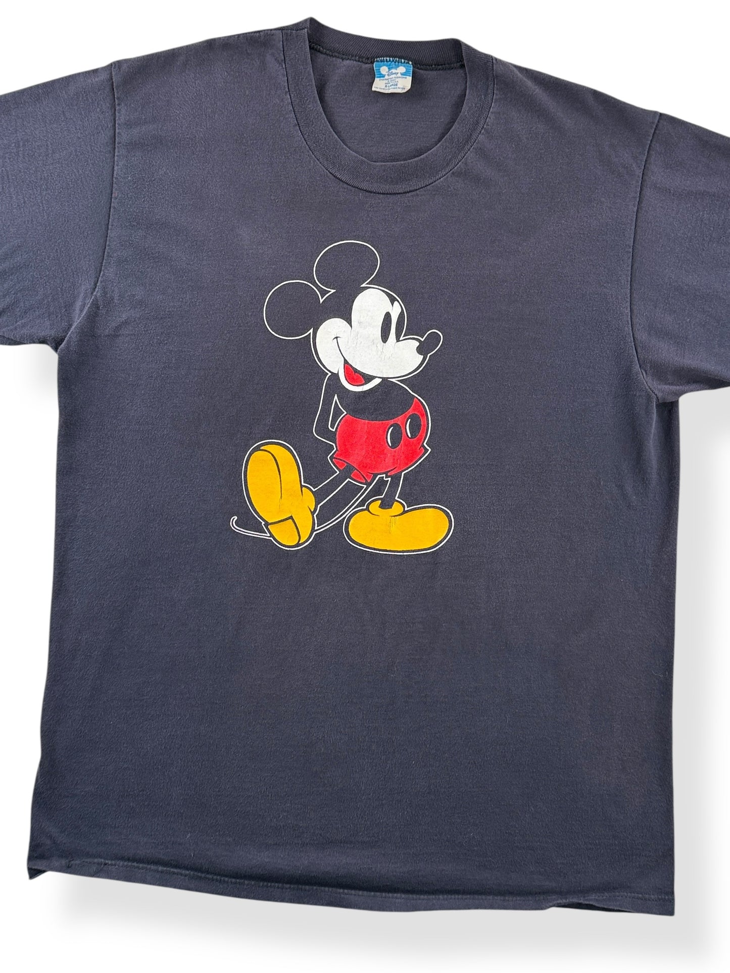 Front Close Up of Vintage MIUSA Black Disney Mickey Mouse Tee SZ XL (Fits L)