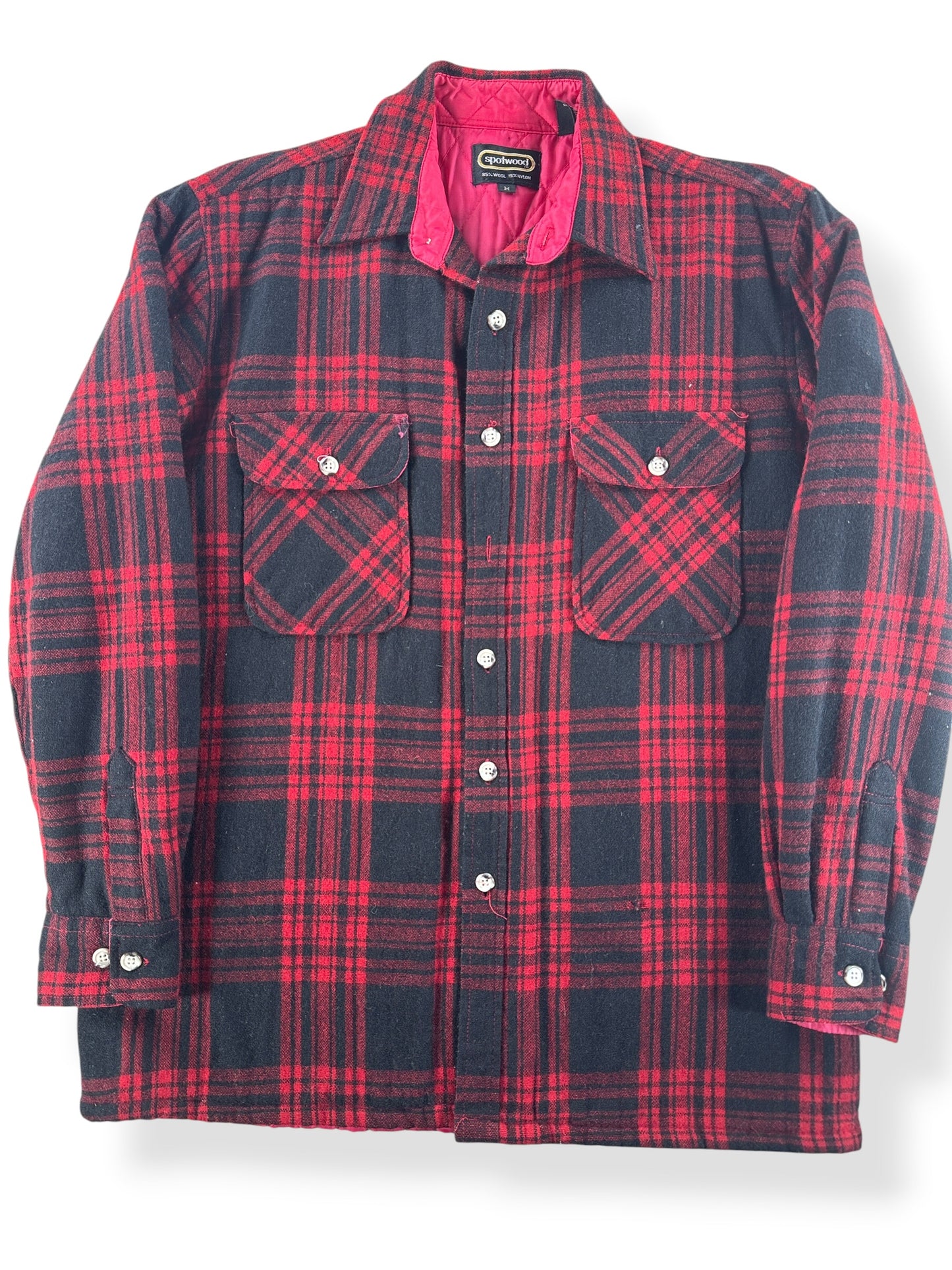 Front Close Up of Vintage Quilted Lined Wool Flannel SZ M