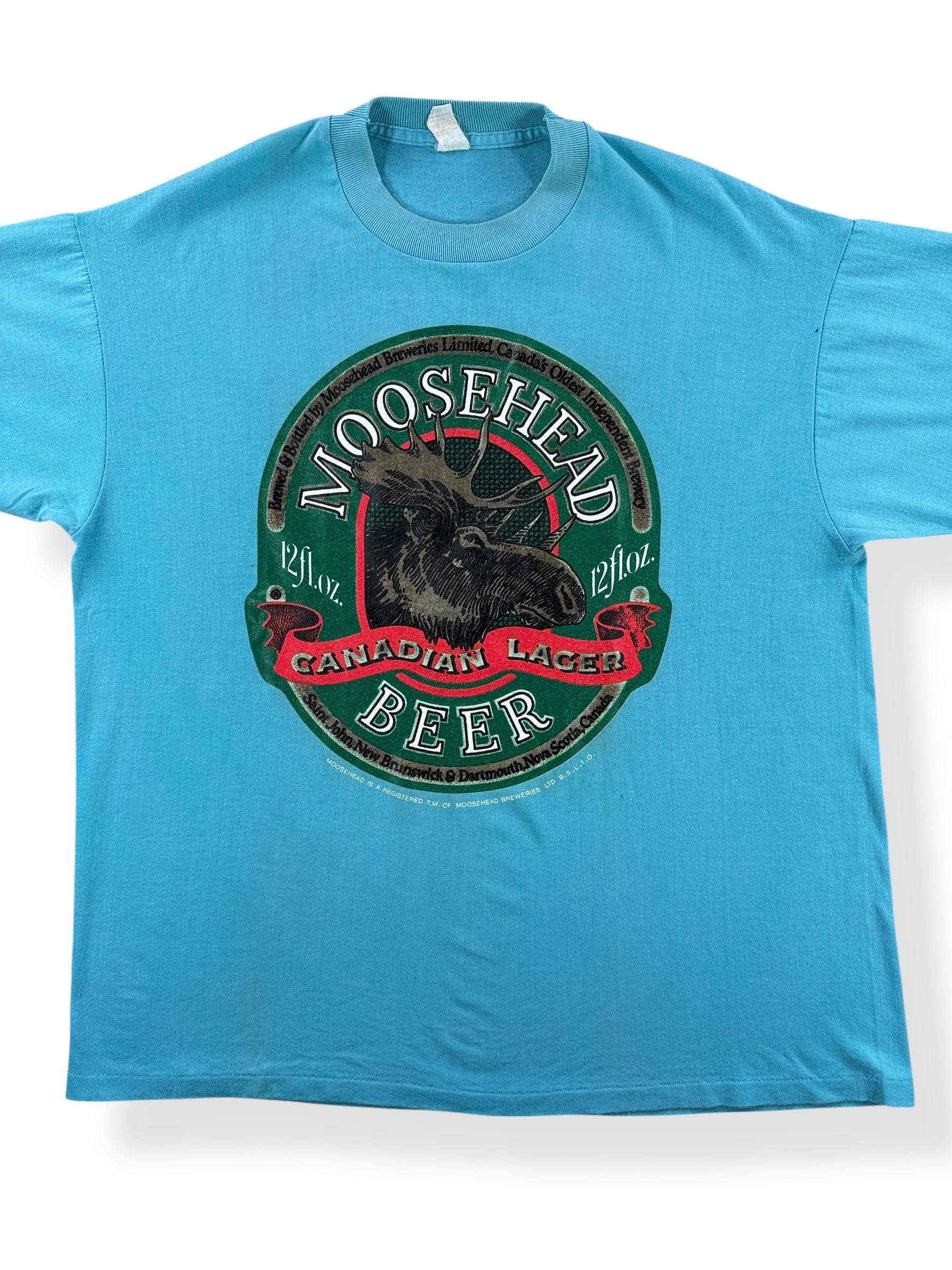 Front Close Up of Vintage Moosehead Beer Tee SZ XL