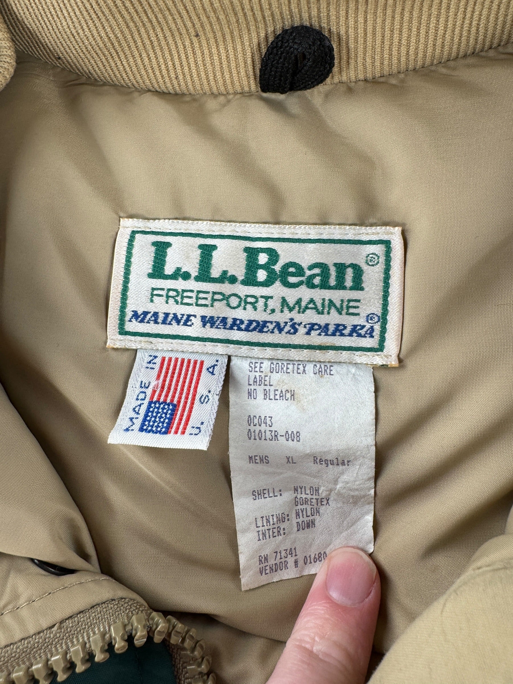 Tag on Vintage L.L. Bean Maine Wardens Parka SZ XL