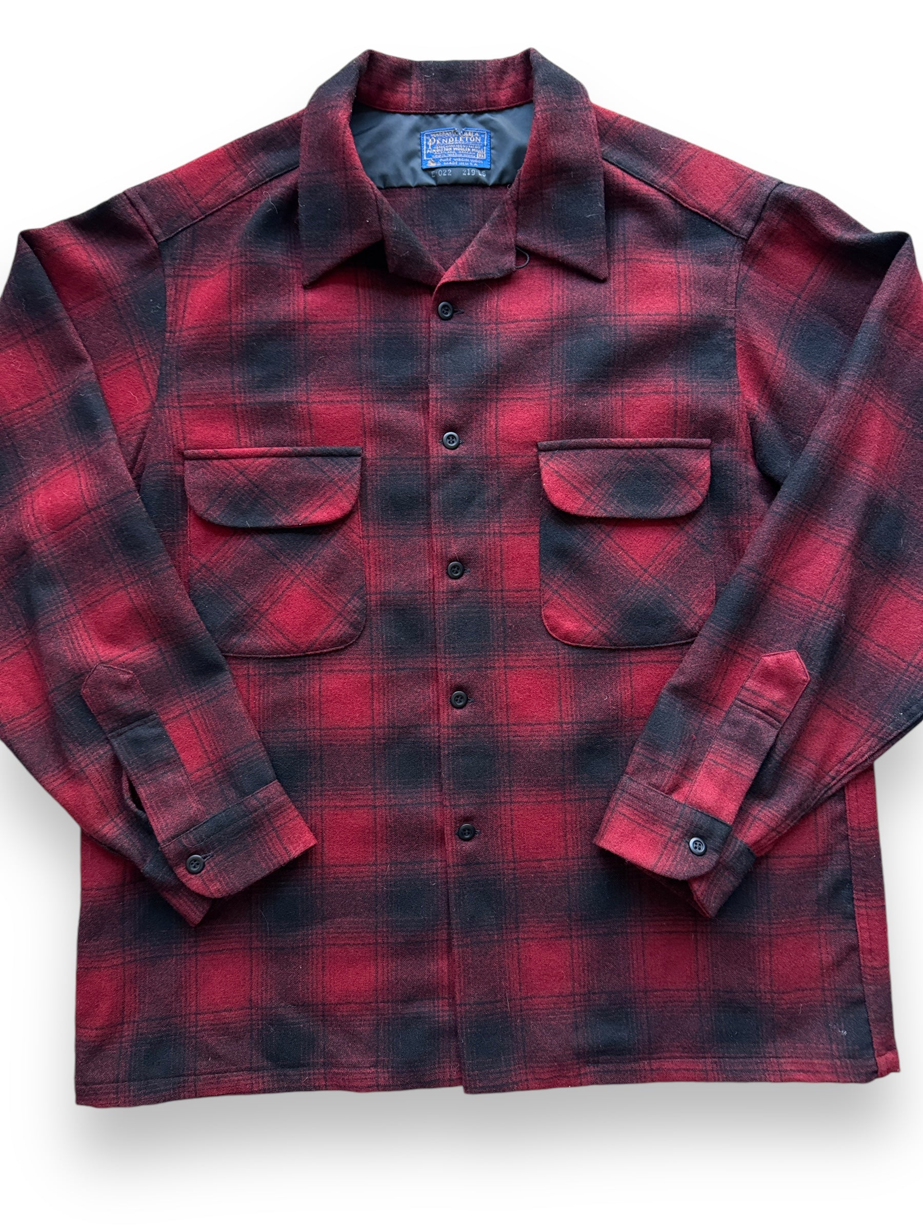 front close up of Vintage Pendleton Red/Black Shadowplaid Board Shirt SZ XL