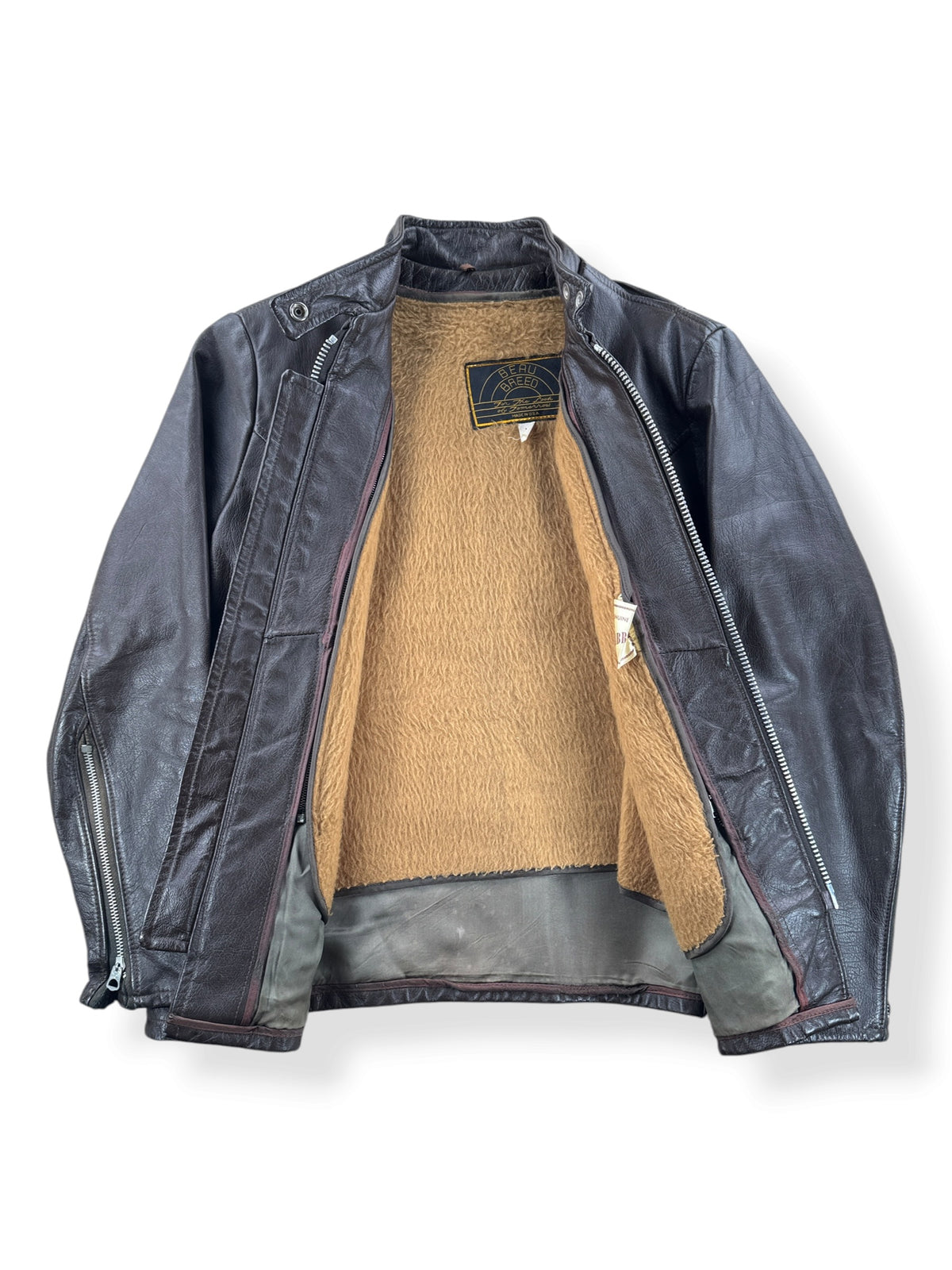 Inside of Vintage Beau Breed Brown Cafe Racer Jacket SZ 11