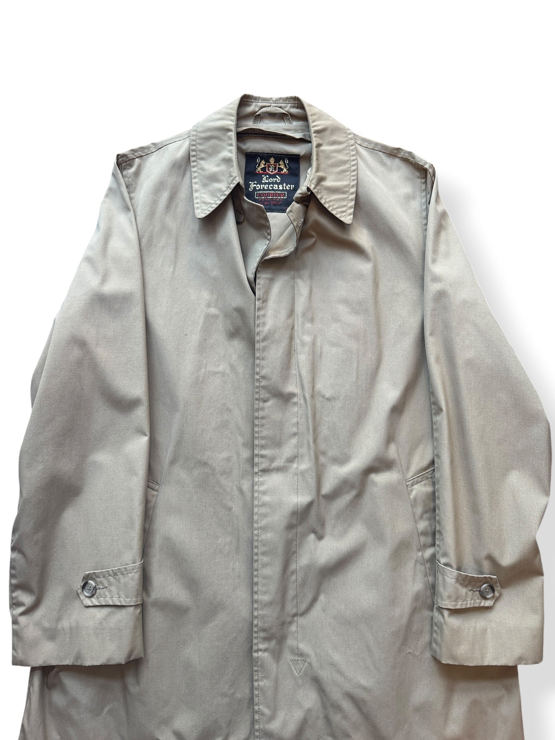 Front Close Up of Vintage Lord Forcaster Trench Coat SZ 38L
