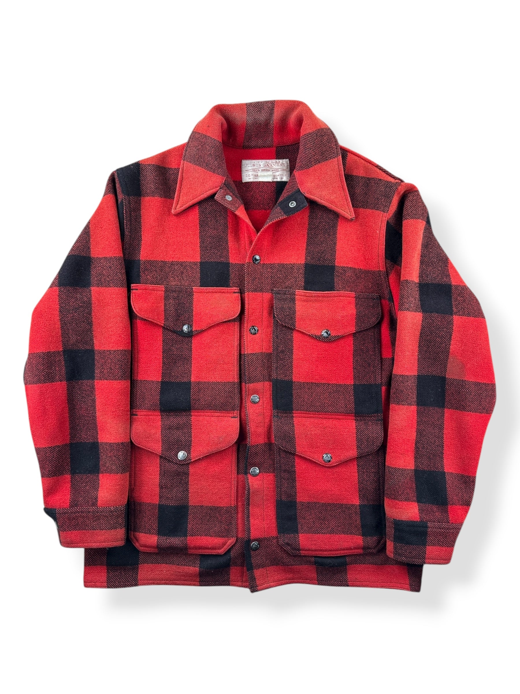 Front of Vintage Filson Button Snap Mackinaw Jacket SZ 42
