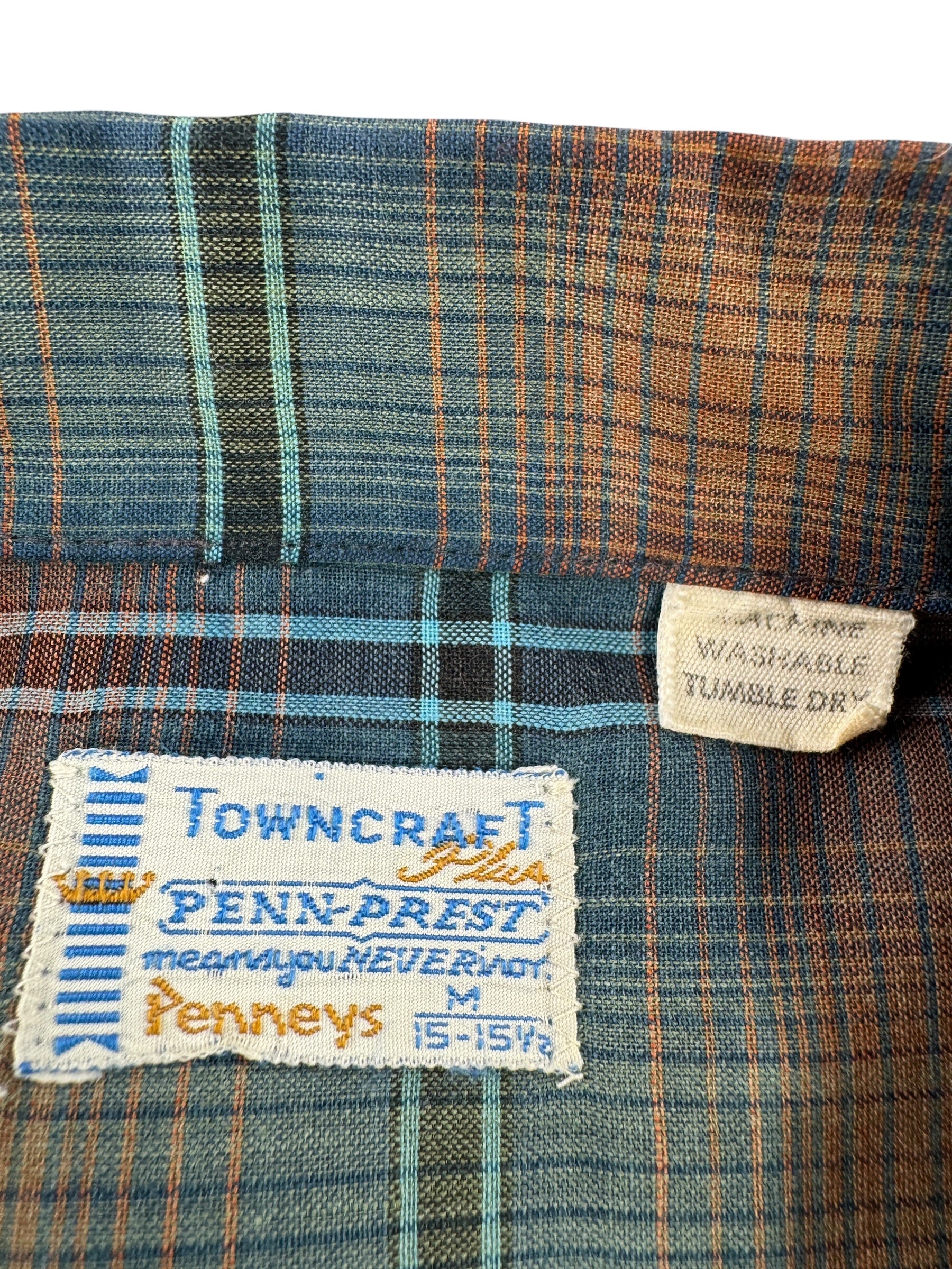 Label on Vintage 60s Penneys LS Loop Collar Shirt SZ M