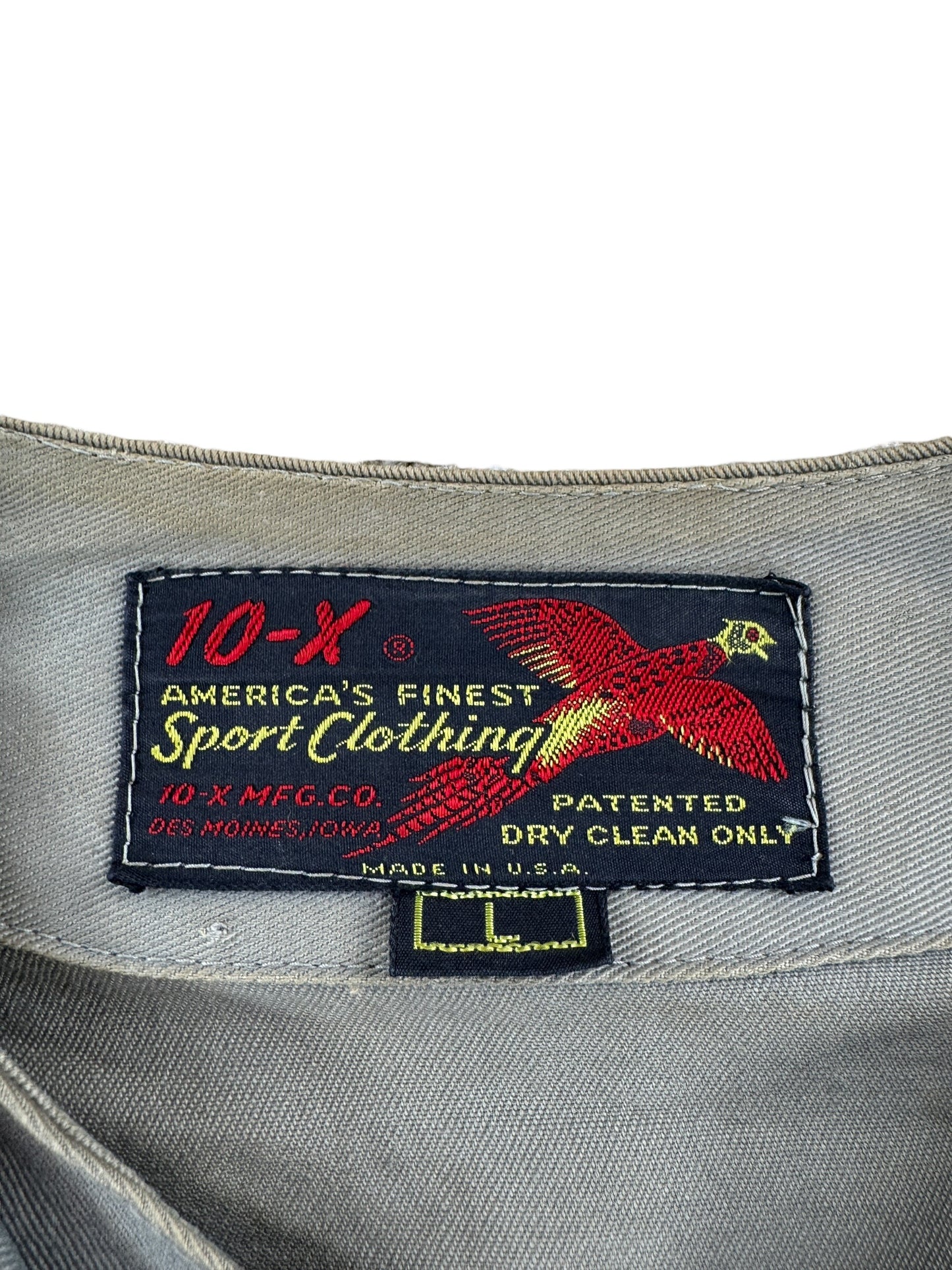 Label on Vintage 10-X Shooting Jacket w/ Patches SZ L (Fits S)