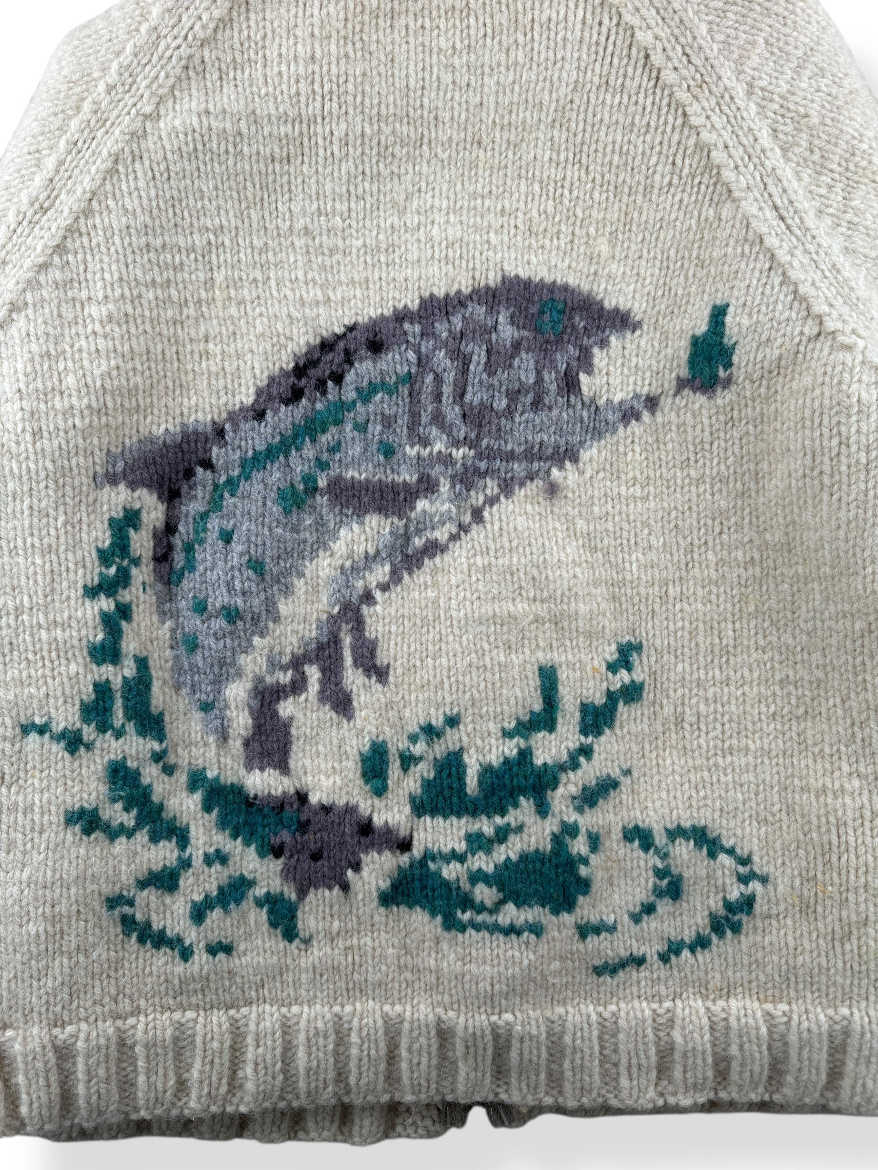 Salmon on Vintage Alaskan Salmon Lined Cowichan Sweater SZ XL