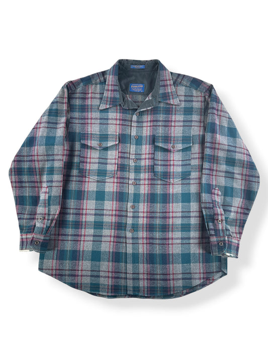 Front of Vintage Pendleton Green & Grey Flannel SZ XL