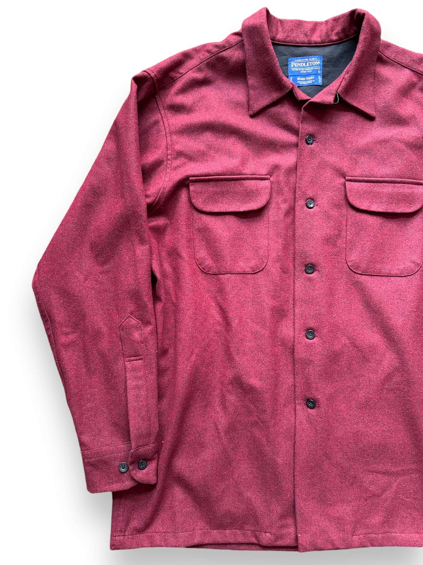 Front Right View of Vintage Maroon Pendleton Wool Board Shirt SZ L