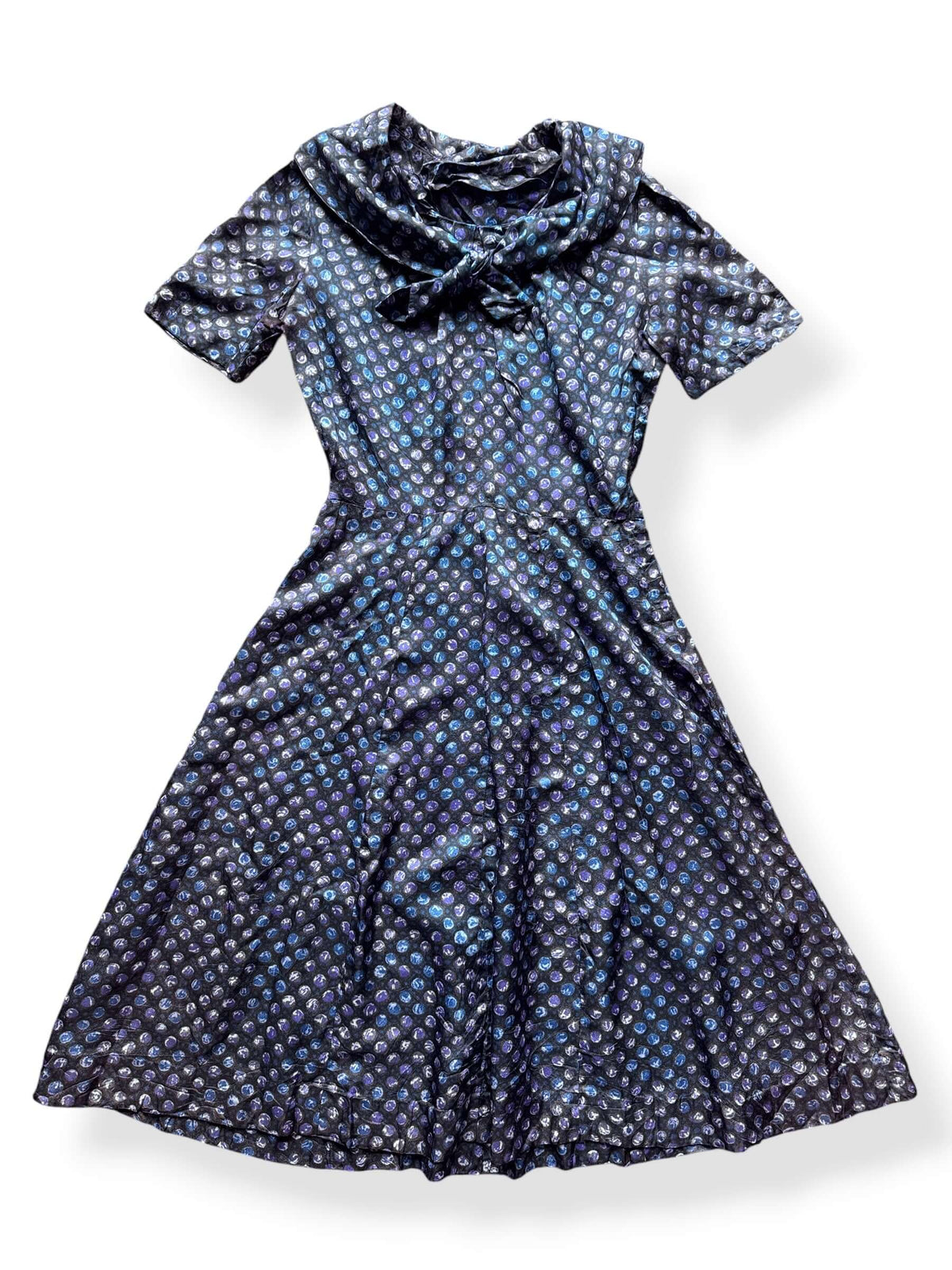 Close-up of Vintage 40s-50s Fit and Flare Polka Dot Dress SZ S