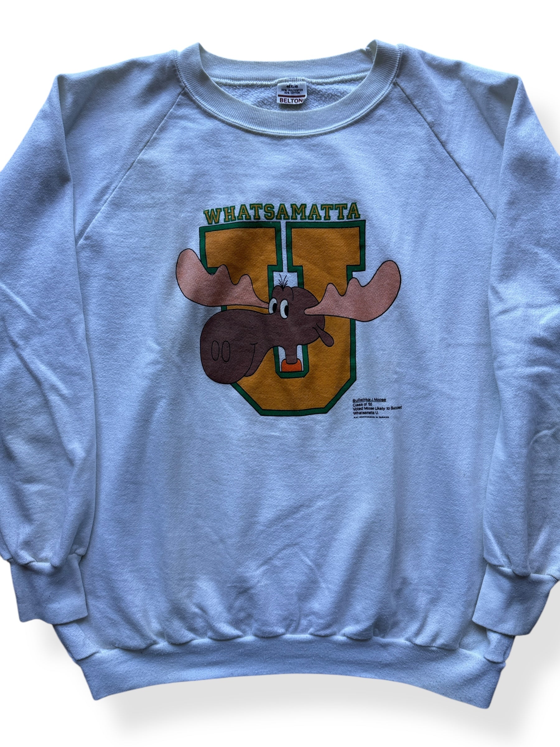 Front Close Up of Vintage Bullwinkle Whatsamatta U Desantis Crewneck SZ XL