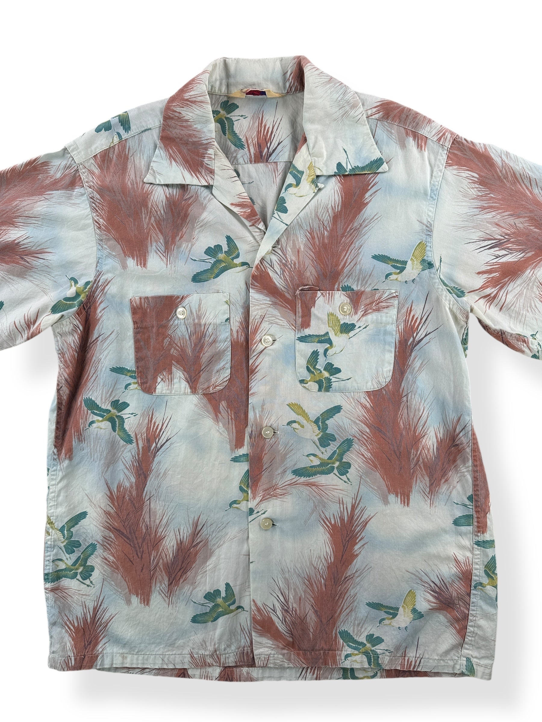 Front Close Up of Vintage National Shirt Company Cotton Aloha Shirt SZ M
