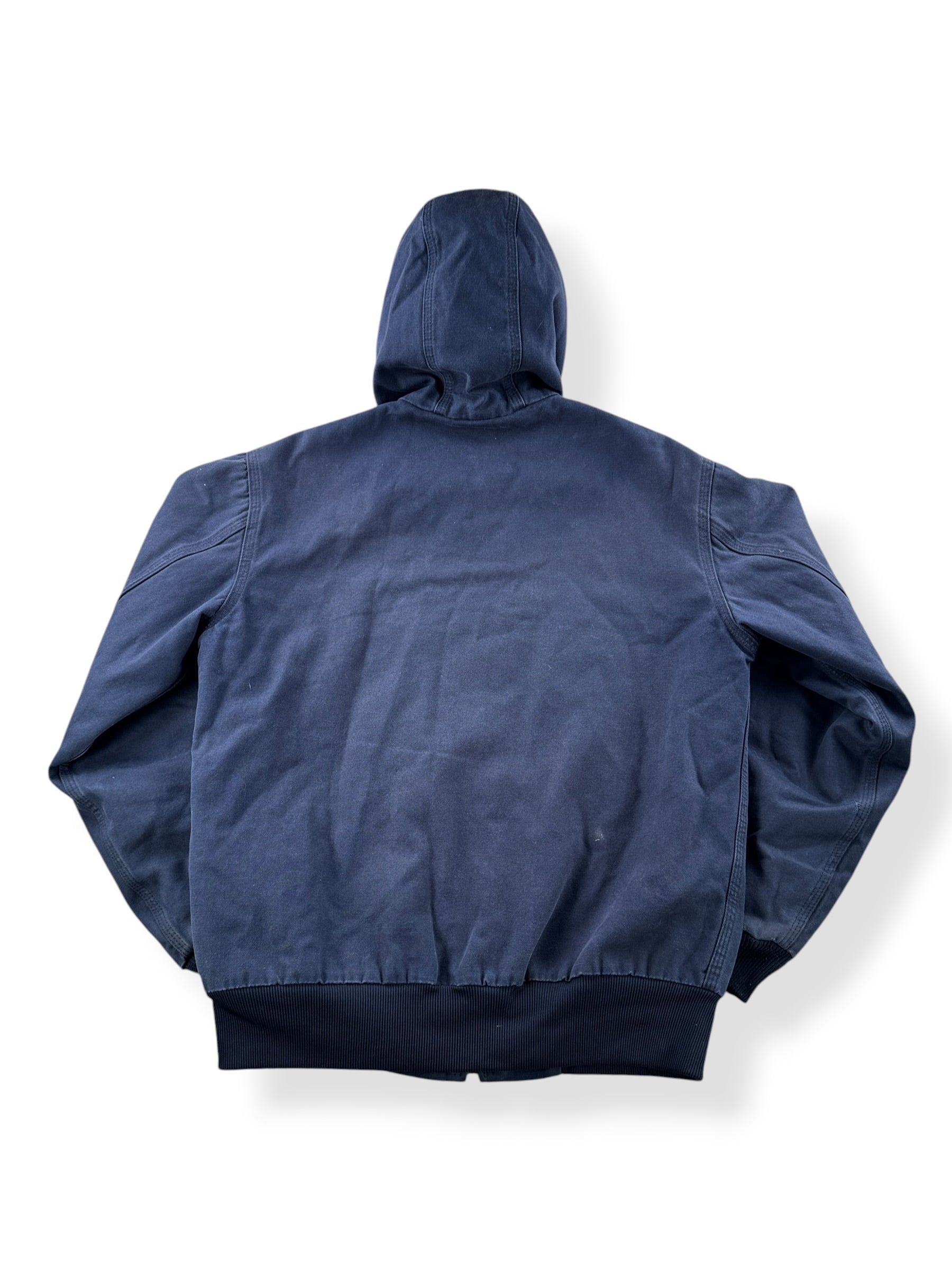 Back of Carhartt Navy Blue Hooded Jacket SZ M