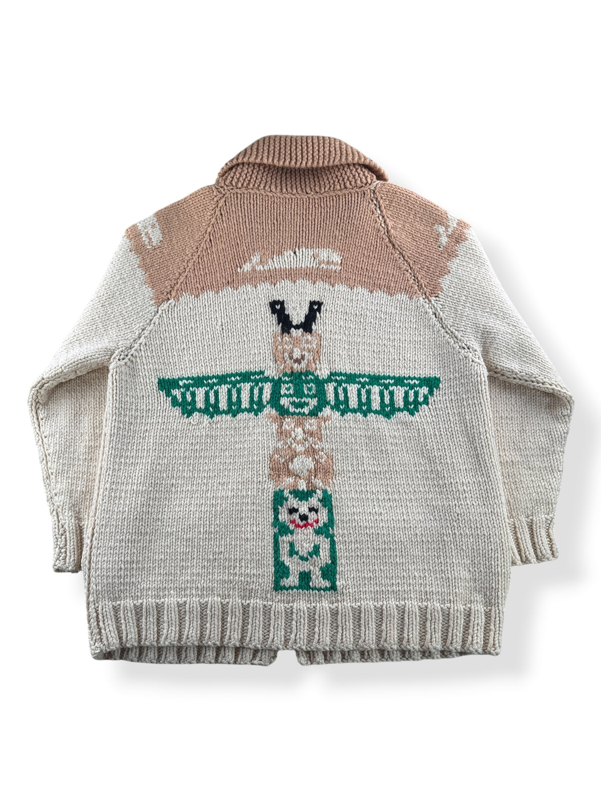 Back of Vintage Totem Thunderbird Cowichan Style Sweater SZ L
