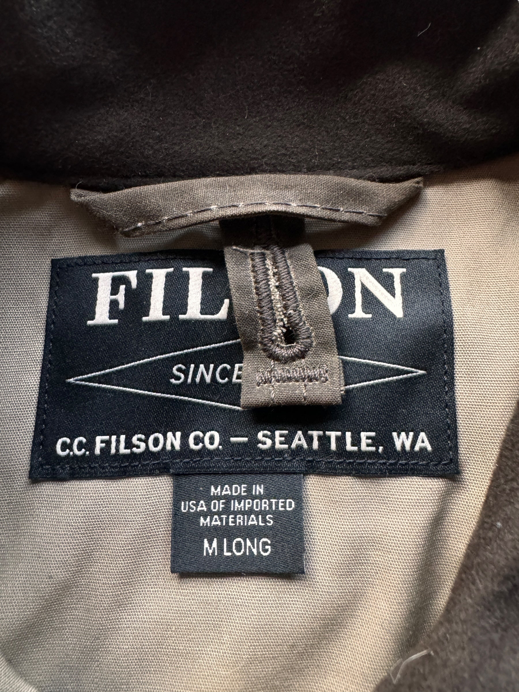 Tag on Filson Cover Cloth Mile Marker Jacket SZ M Long