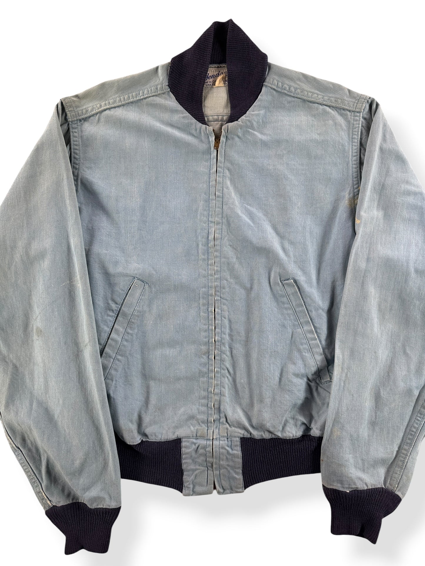 Front of Vintage 50s Chambray Bomber Style Jacket SZ S