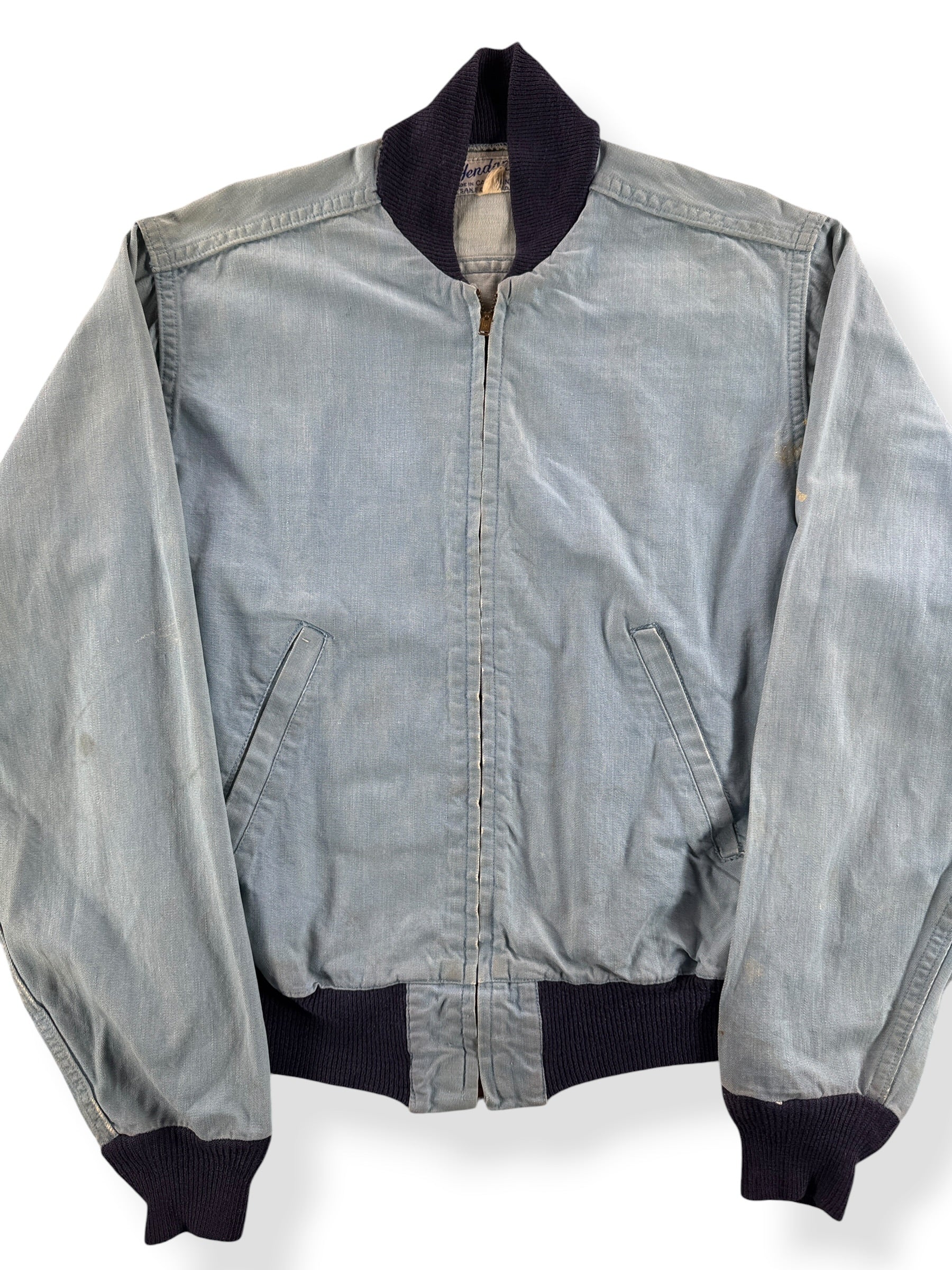 Front of Vintage 50s Chambray Bomber Style Jacket SZ S