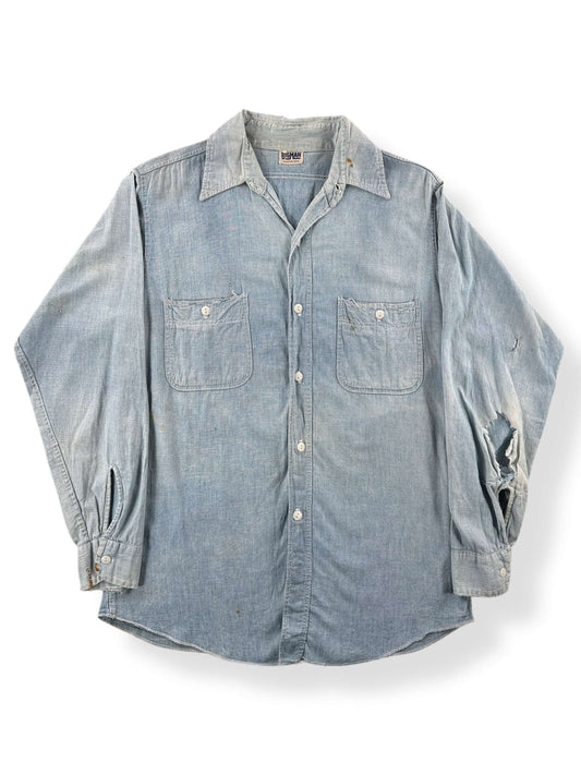 Front of Vintage 50s Big Man Cotton Chambray Shirt SZ M