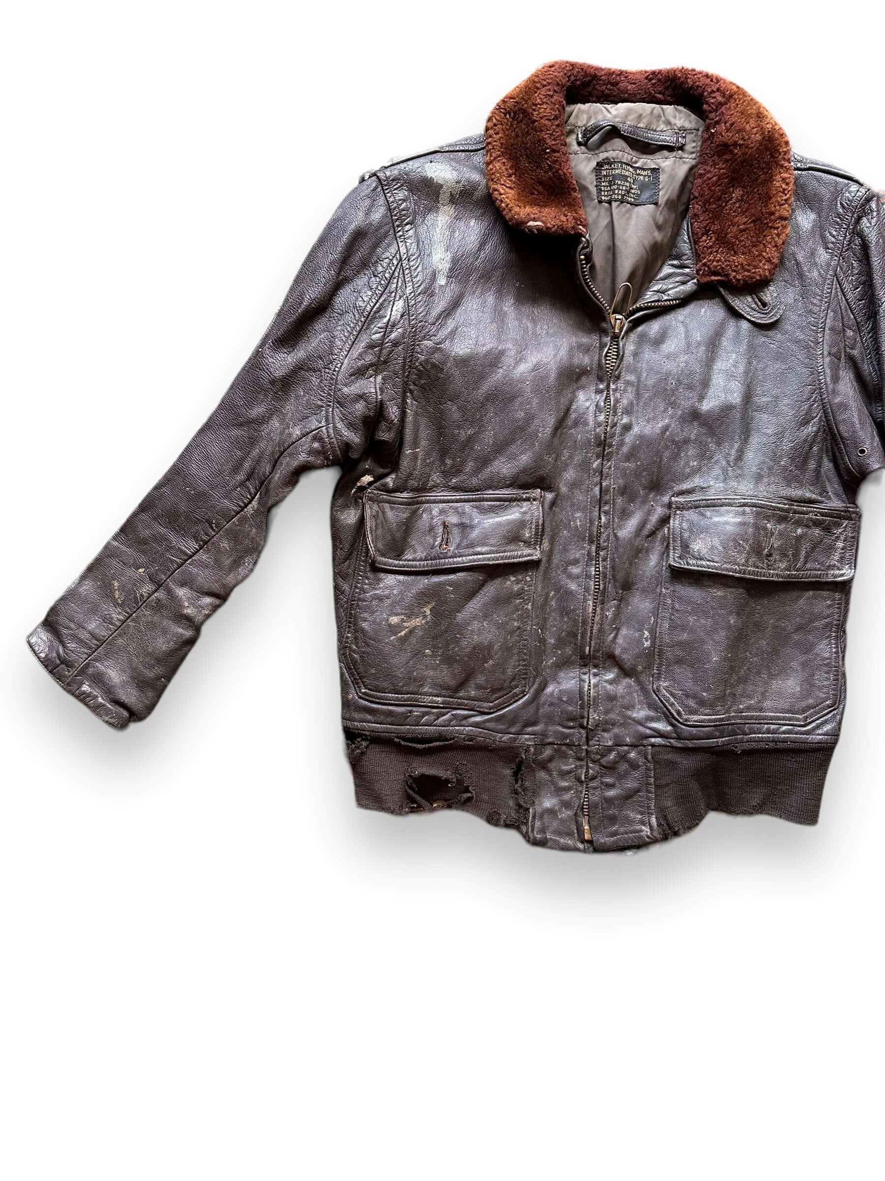 Front Right View of Vintage 60's Era Distressed G-1 Leather Jacket SZ 40 |  Vintage Leather Jackets Seattle