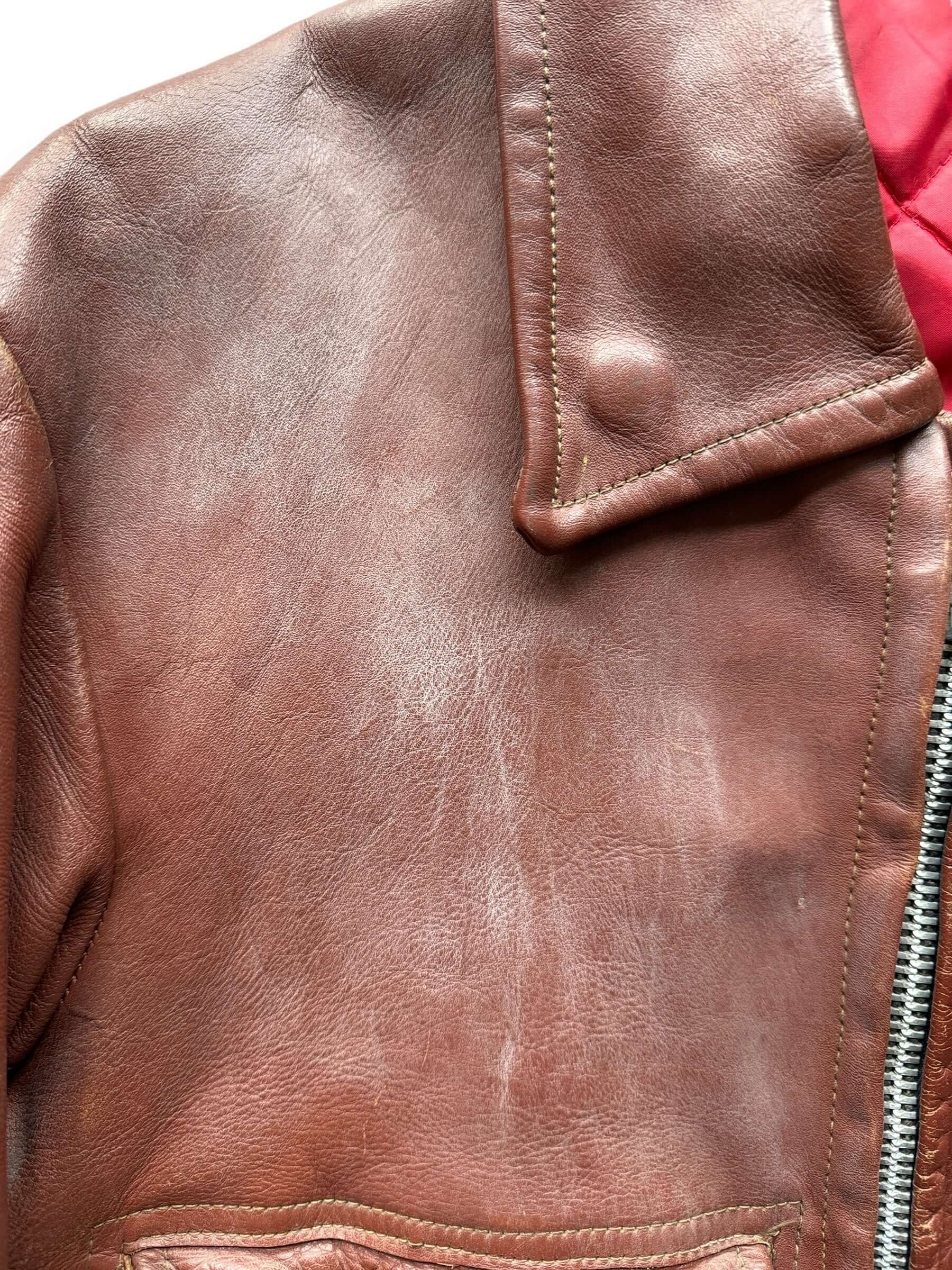 Area of Scuffing on Right Chest of Vintage Apparel Annex Leather Jacket SZ M