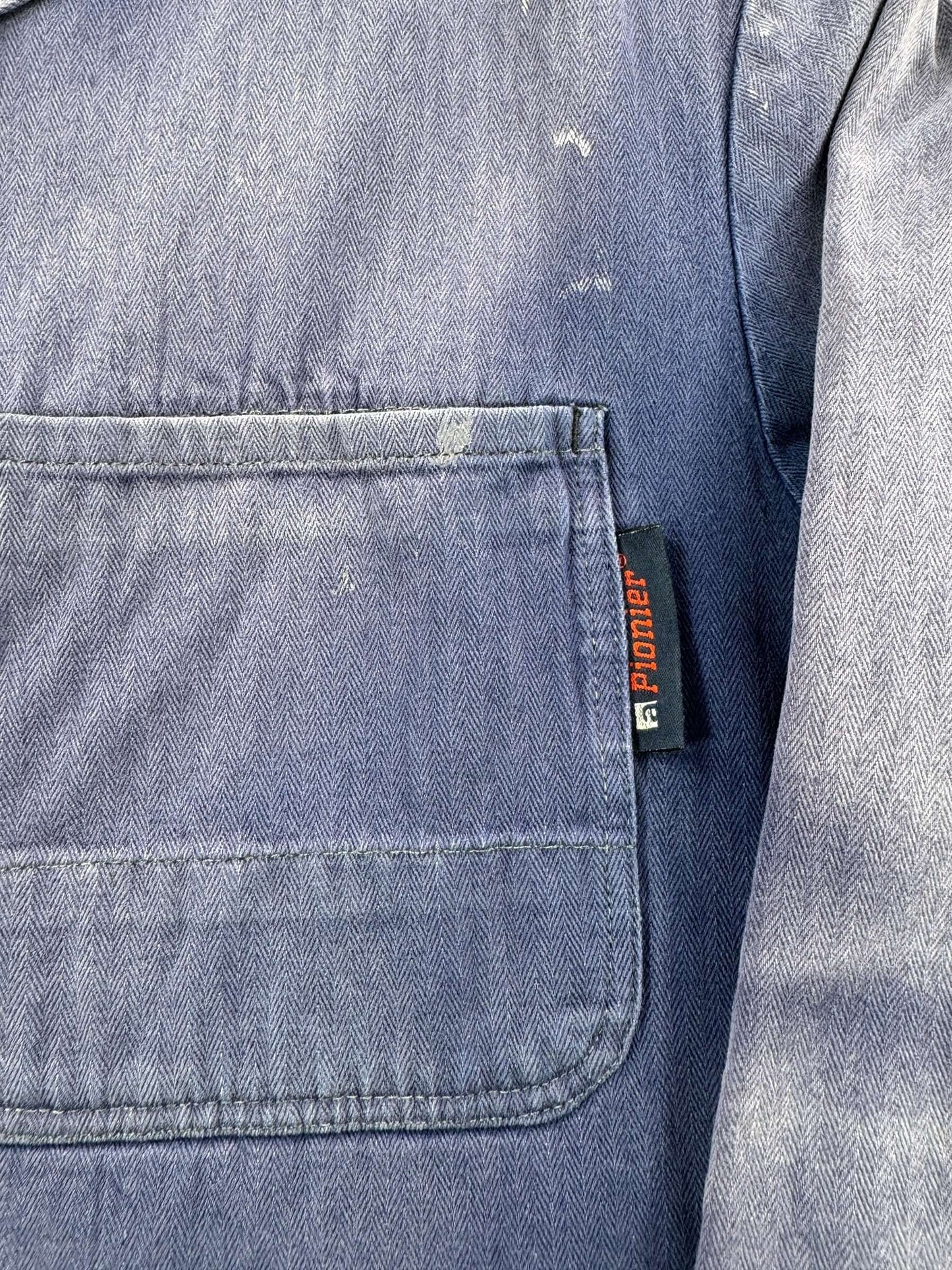 Label on Vintage Pionier Sunfaded French Chore Coat SZ XL